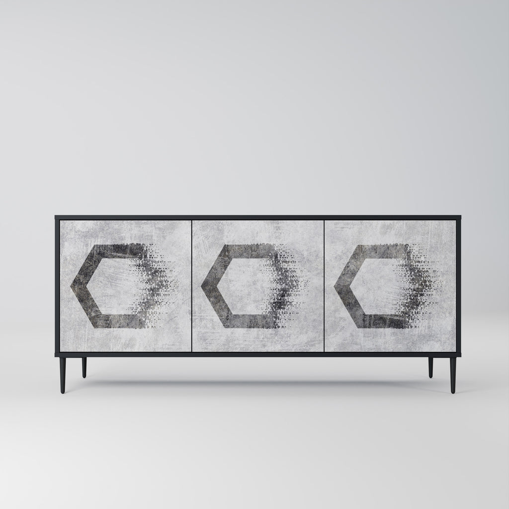 Aparador de 3 puertas con figuras hexagonales en acabado negro
