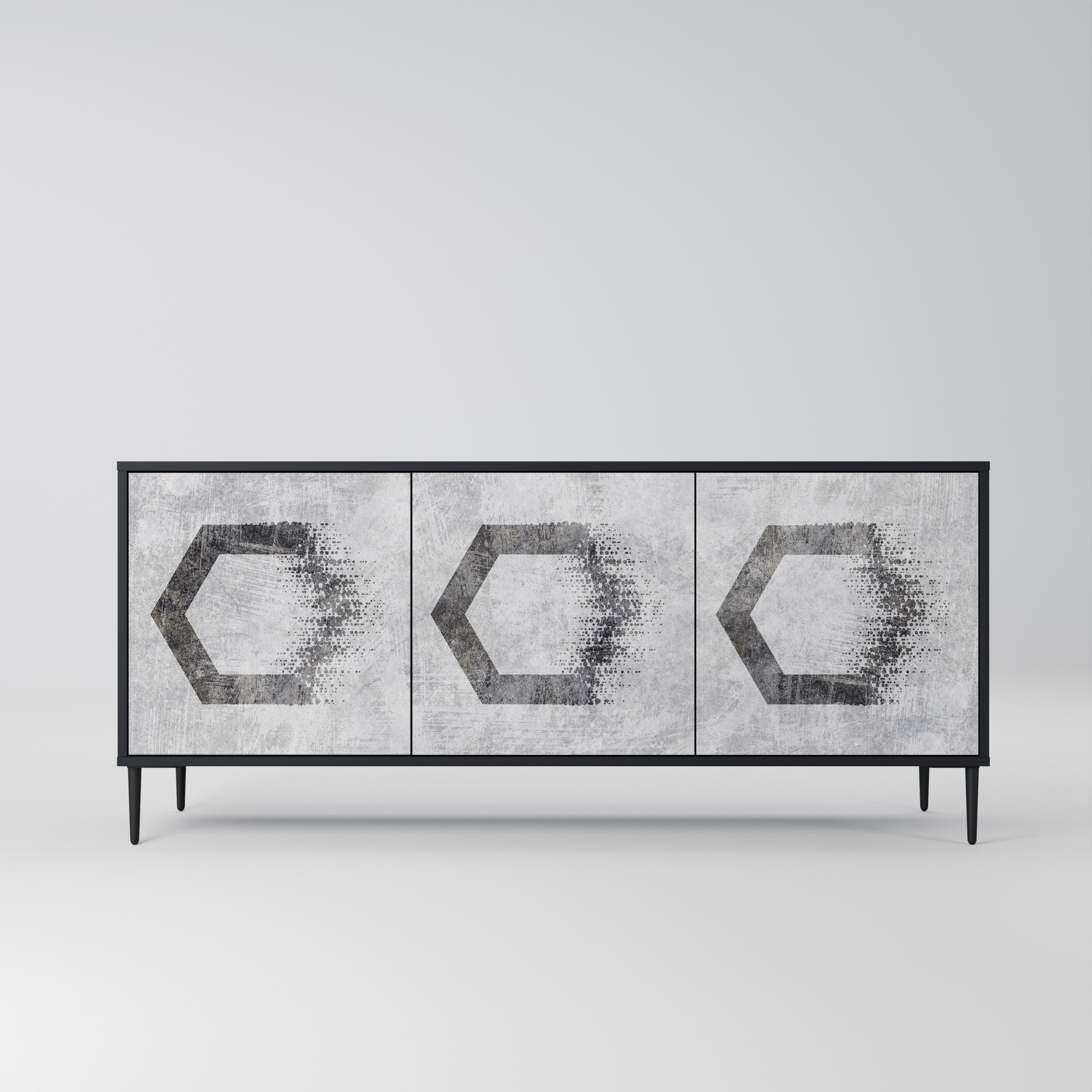 Aparador de 3 puertas con figuras hexagonales en acabado negro