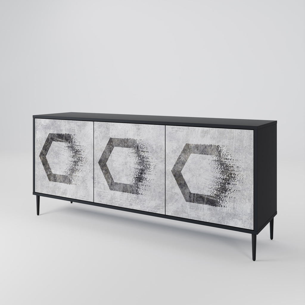 Aparador de 3 puertas con figuras hexagonales en acabado negro
