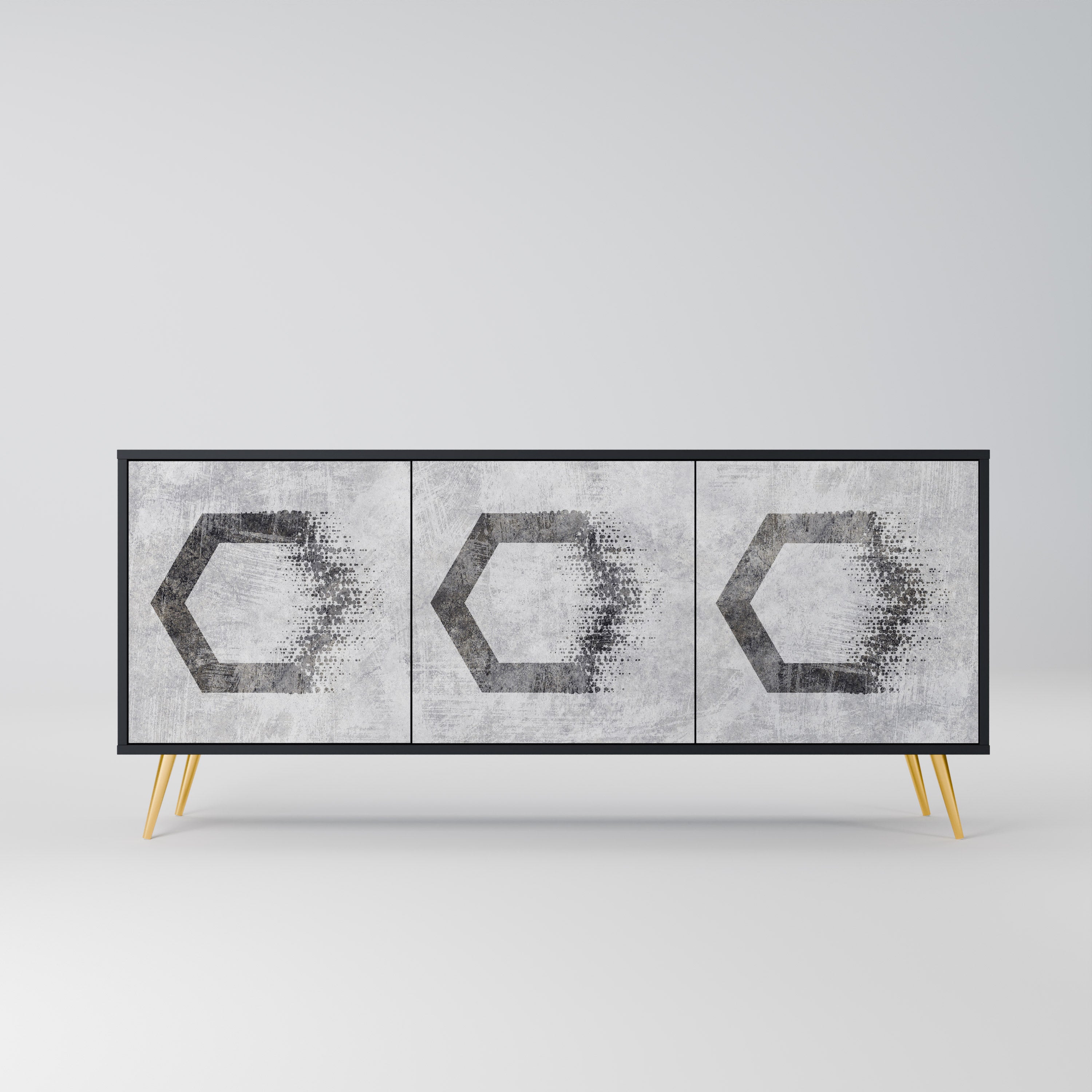 Aparador de 3 puertas con figuras hexagonales en acabado negro