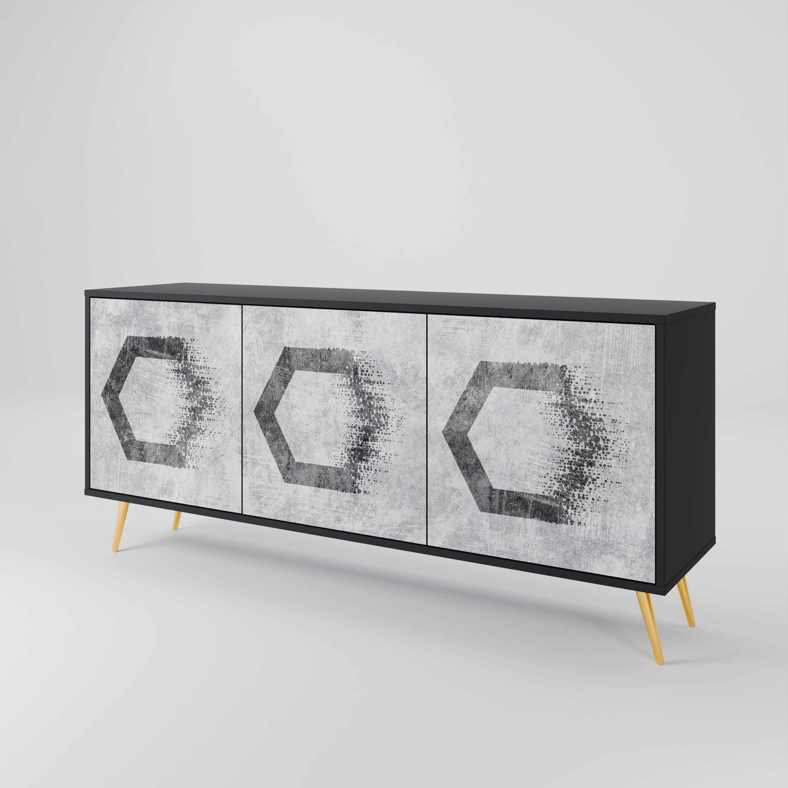 Aparador de 3 puertas con figuras hexagonales en acabado negro