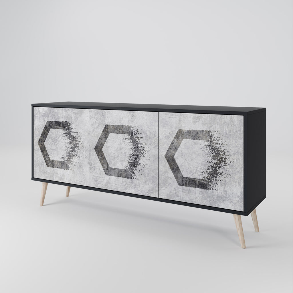 Aparador de 3 puertas con figuras hexagonales en acabado negro