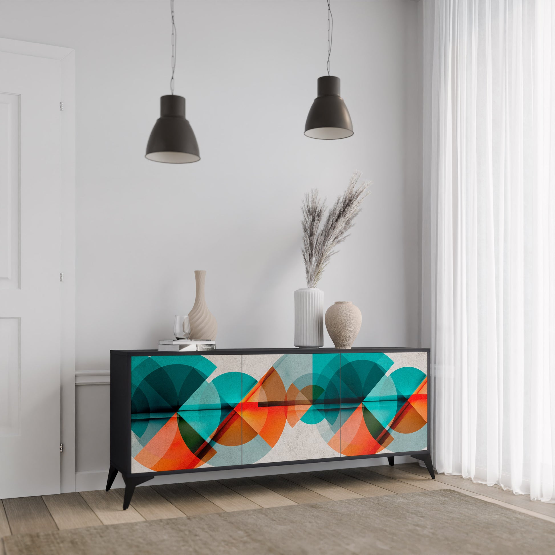 CIRCULAR RHAPSODY 3-Door Sideboard in Black Finish