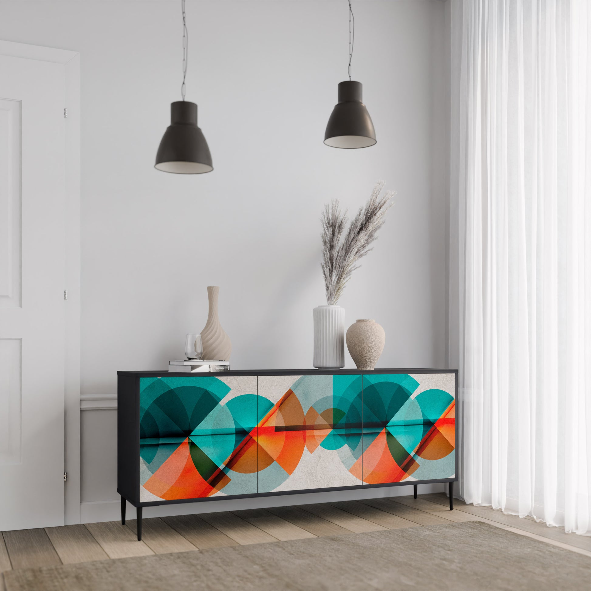 CIRCULAR RHAPSODY 3-Door Sideboard in Black Finish