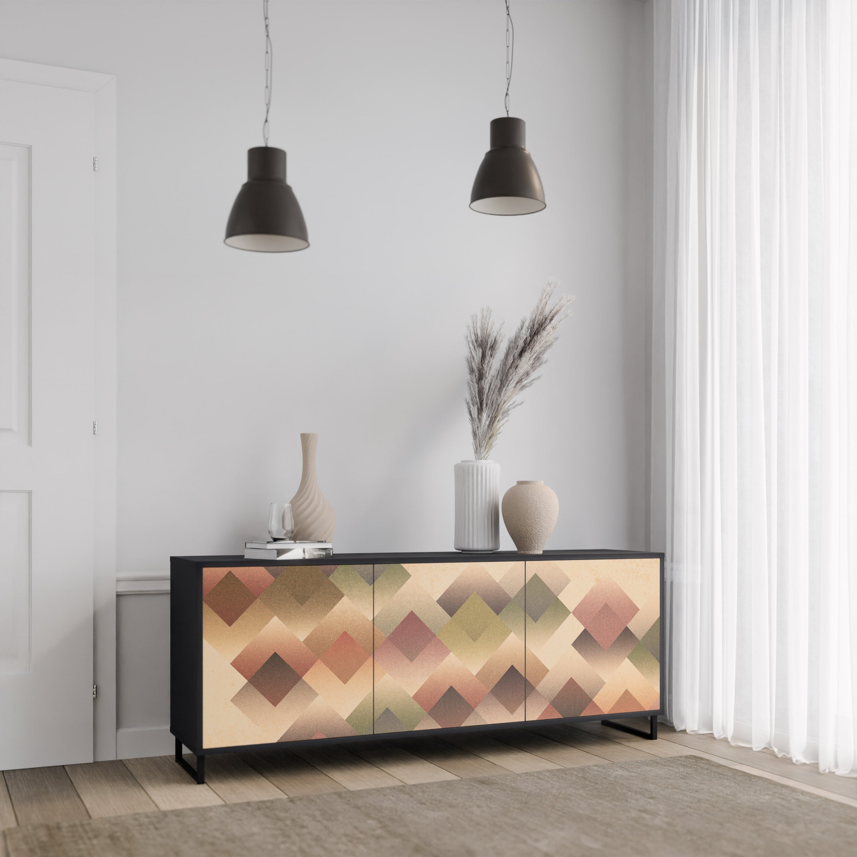 Aparador GEOMETRIC FUSION de 3 puertas en acabado negro