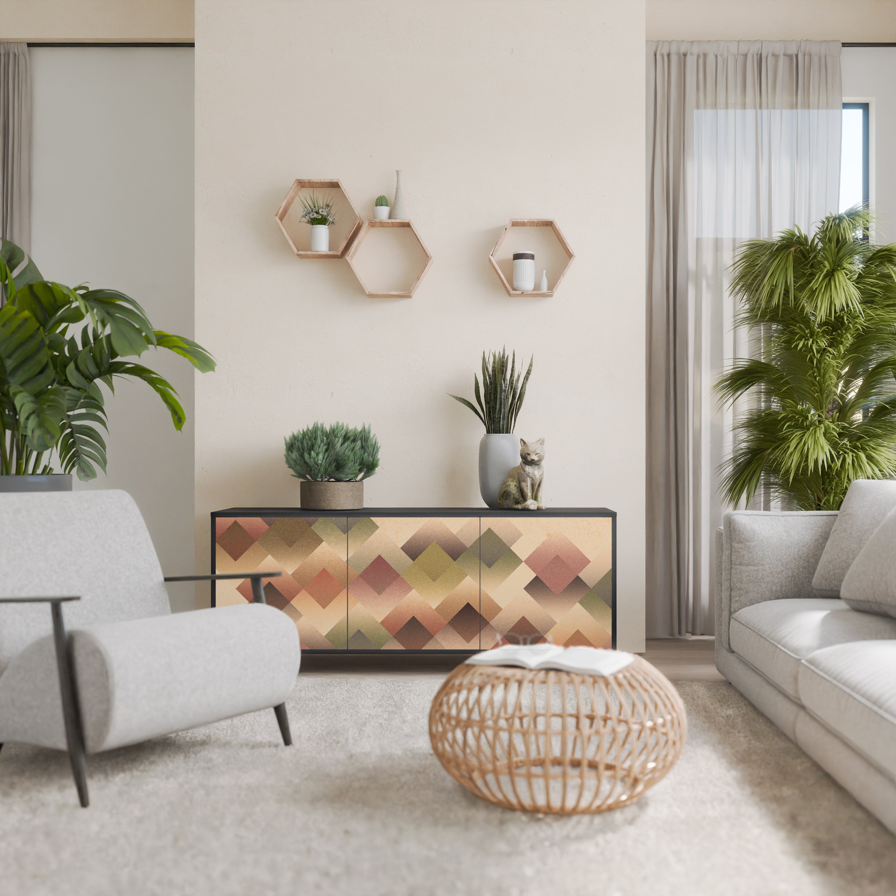 Aparador GEOMETRIC FUSION de 3 puertas en acabado negro