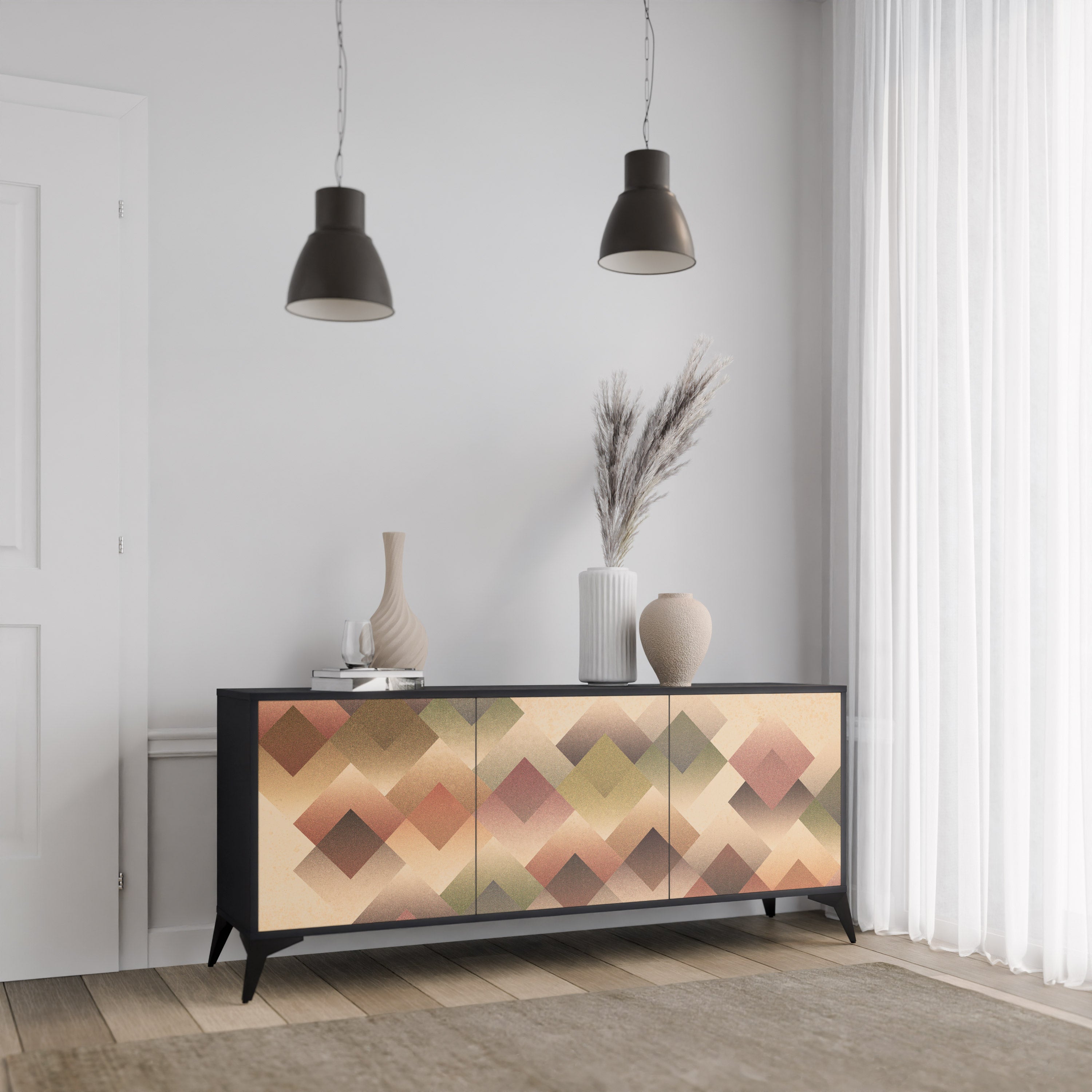 Aparador GEOMETRIC FUSION de 3 puertas en acabado negro