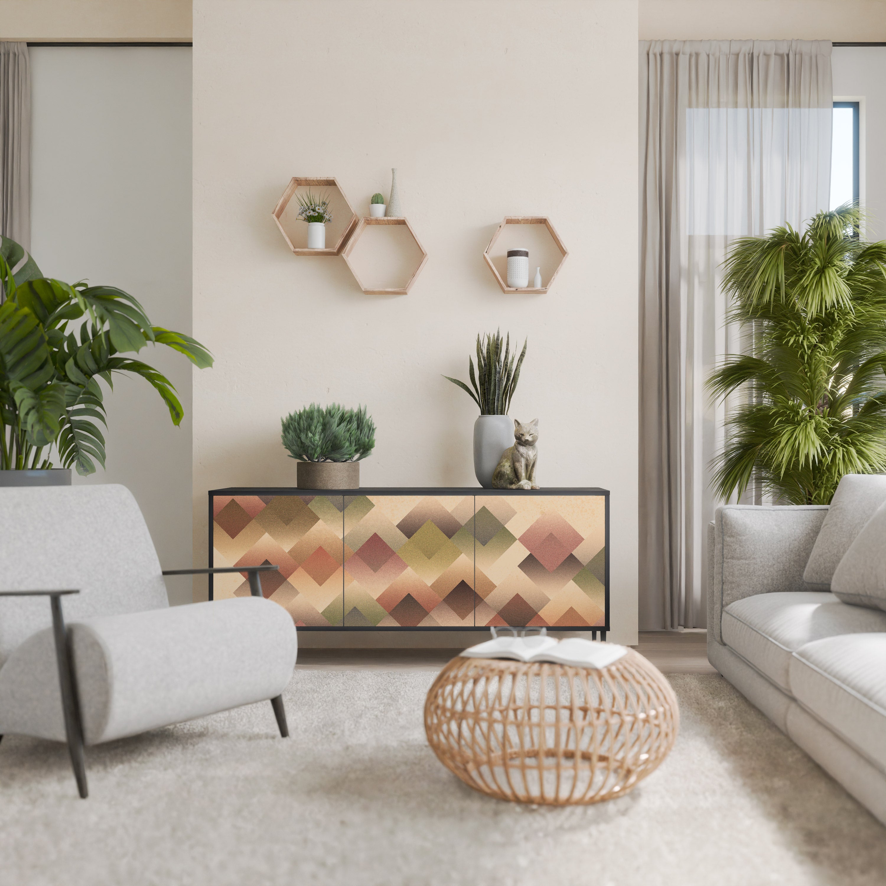 Aparador GEOMETRIC FUSION de 3 puertas en acabado negro