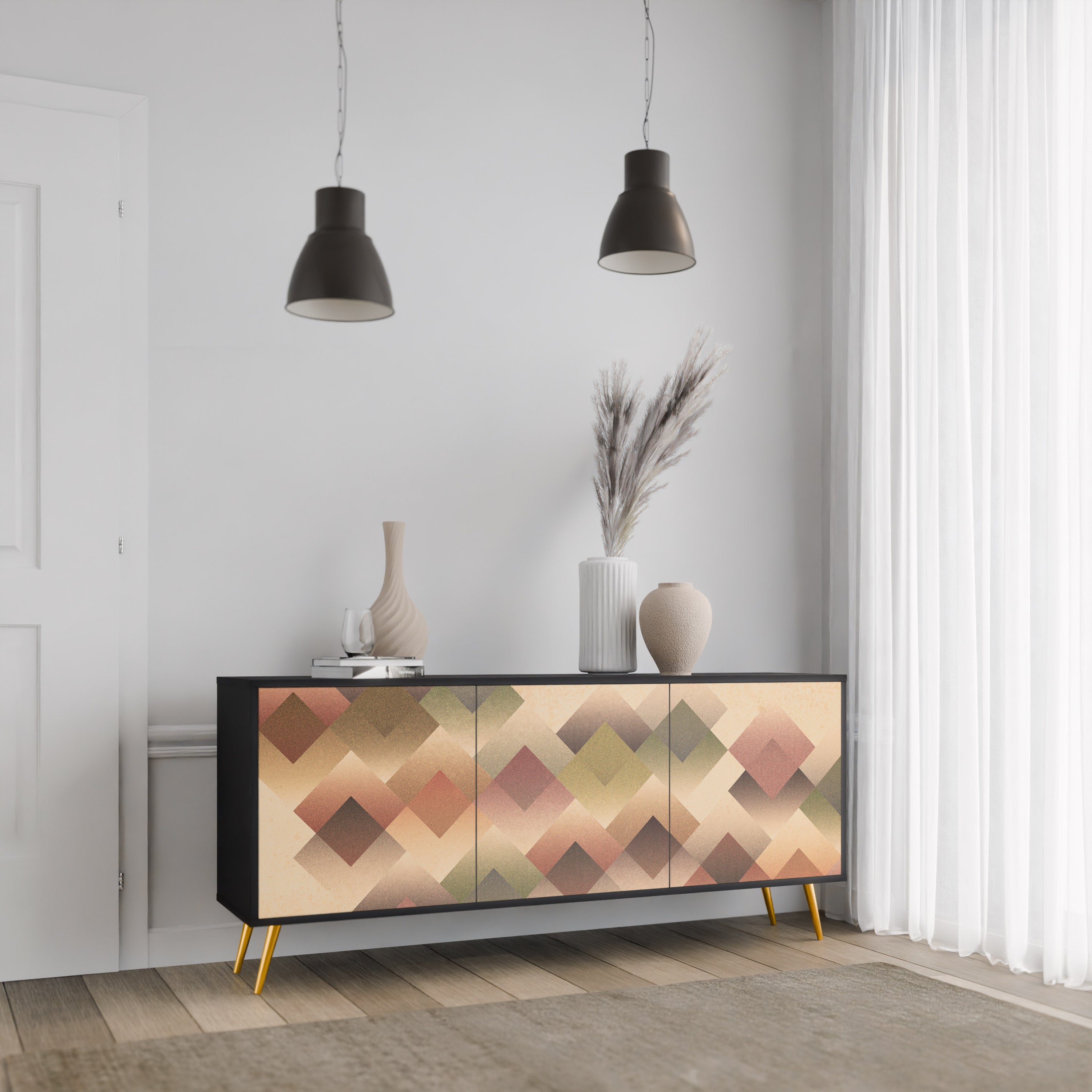 Aparador GEOMETRIC FUSION de 3 puertas en acabado negro
