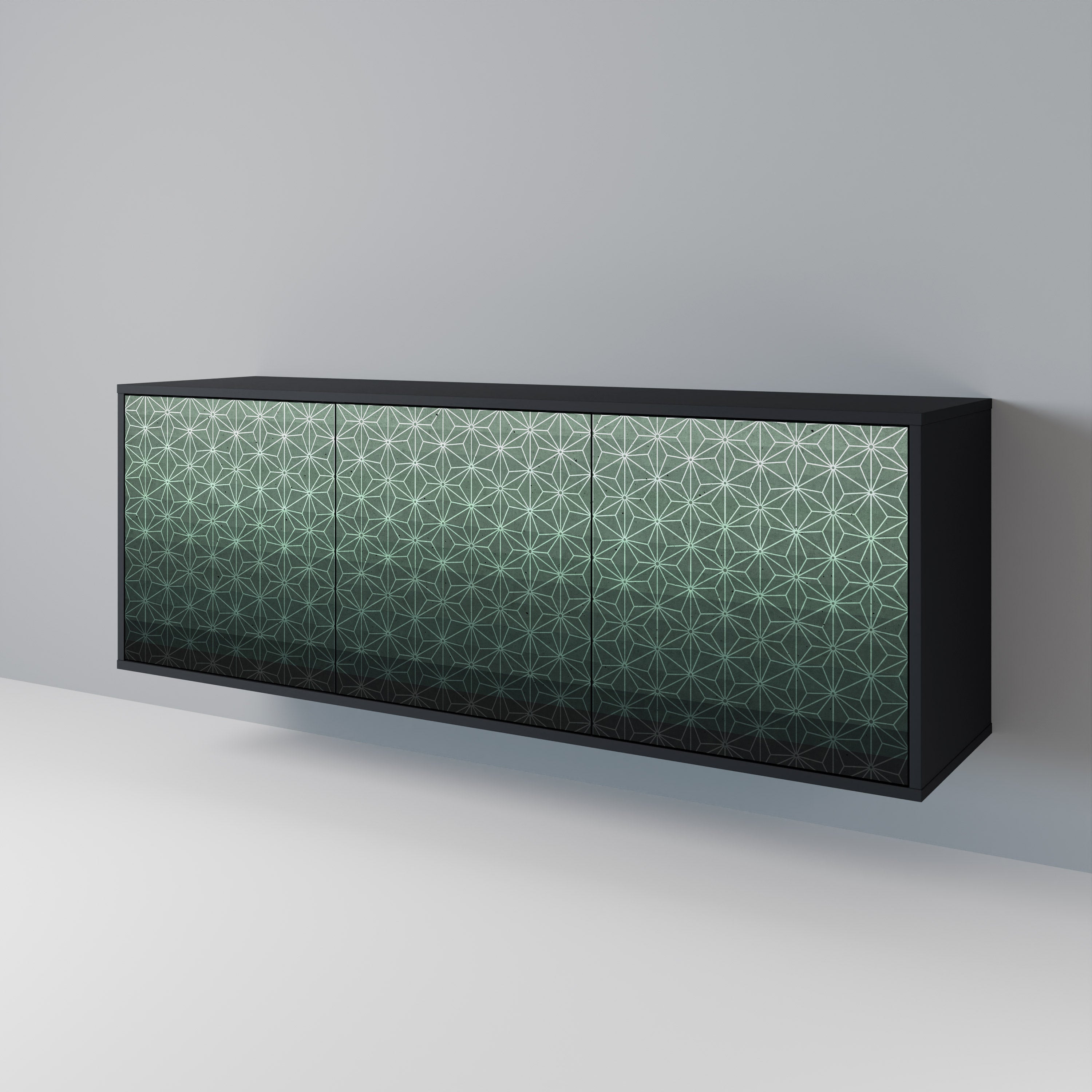 Aparador ORNAMENTAL GLIMMER de 3 puertas con acabado negro