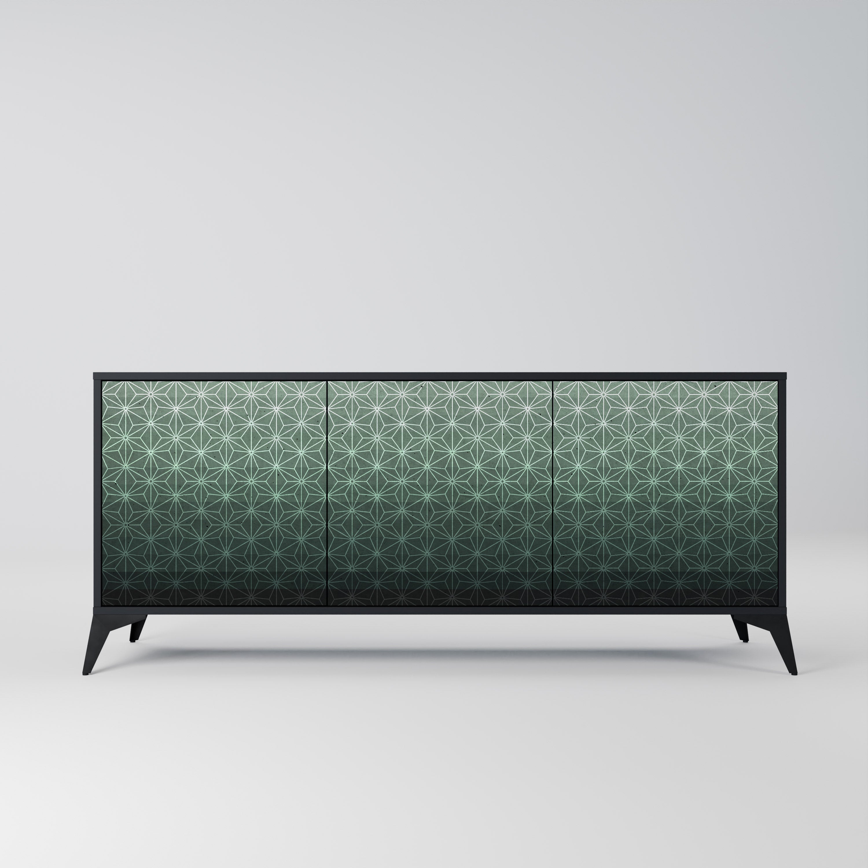 Aparador ORNAMENTAL GLIMMER de 3 puertas con acabado negro