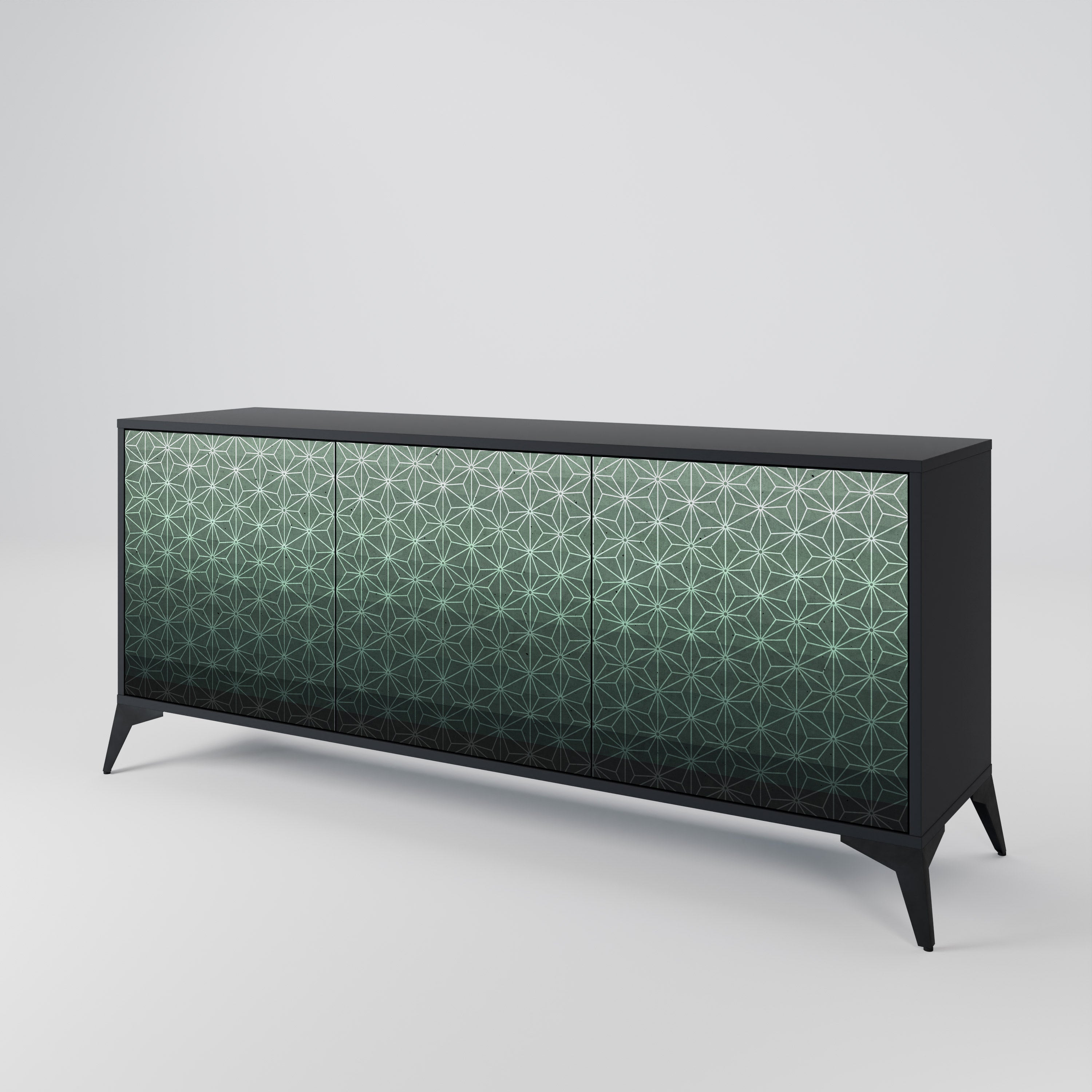 Aparador ORNAMENTAL GLIMMER de 3 puertas con acabado negro