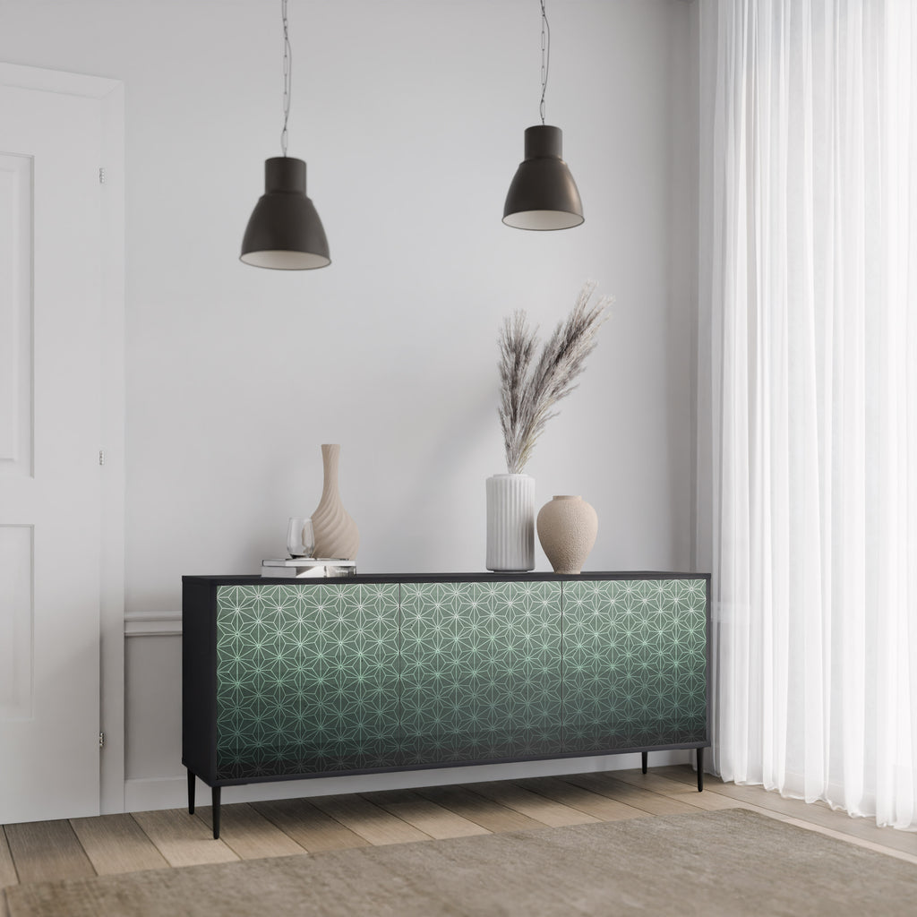 Aparador ORNAMENTAL GLIMMER de 3 puertas con acabado negro