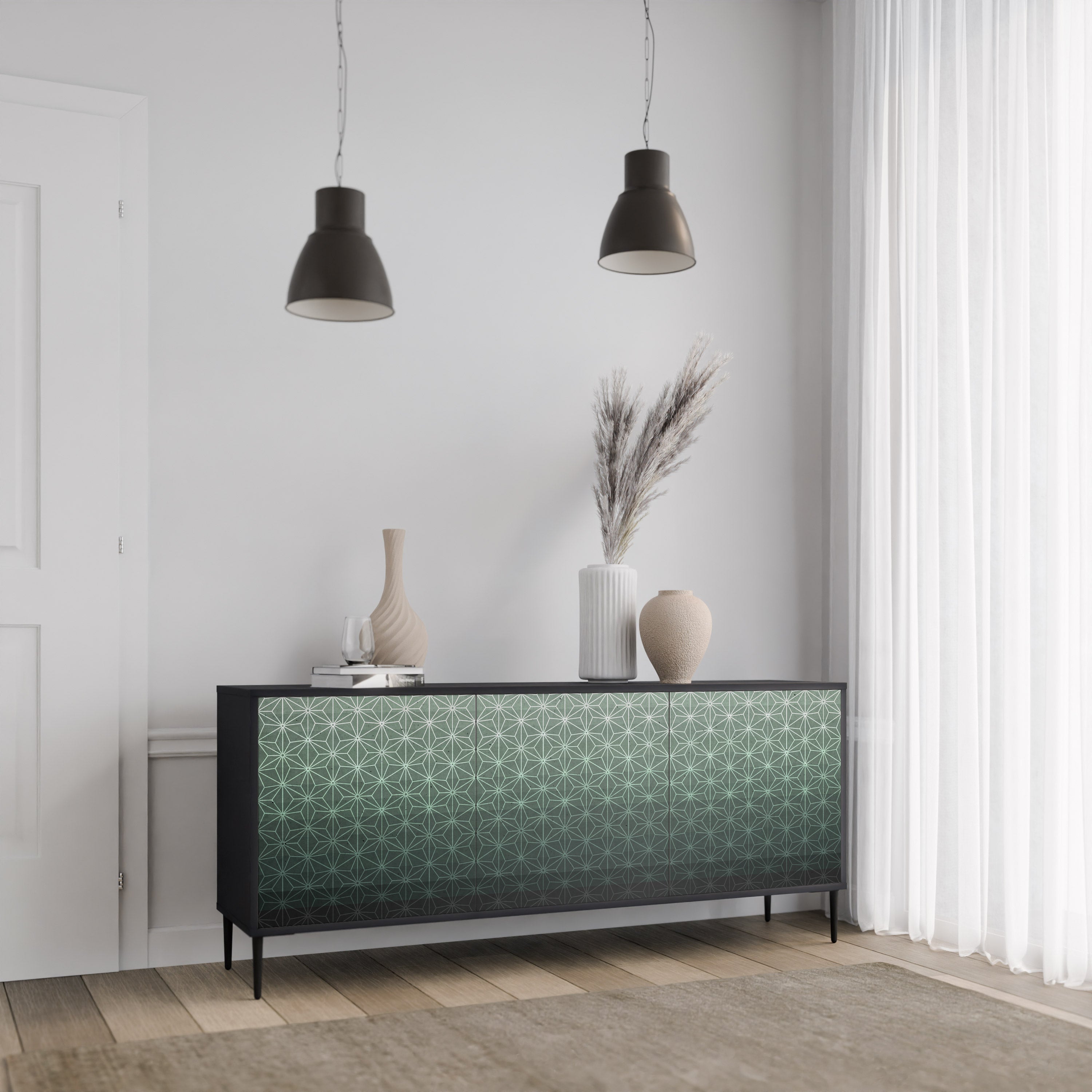 Aparador ORNAMENTAL GLIMMER de 3 puertas con acabado negro