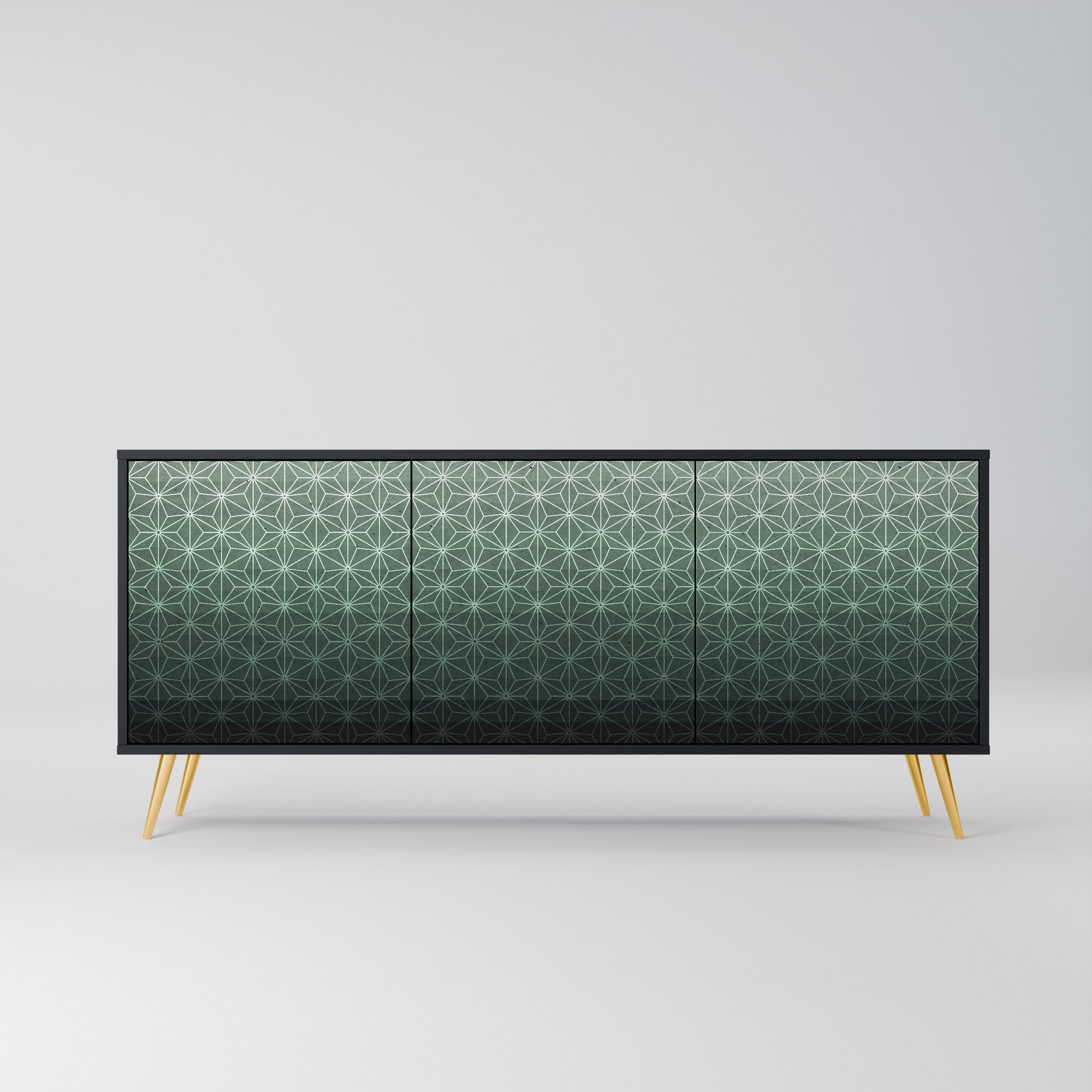 Aparador ORNAMENTAL GLIMMER de 3 puertas con acabado negro