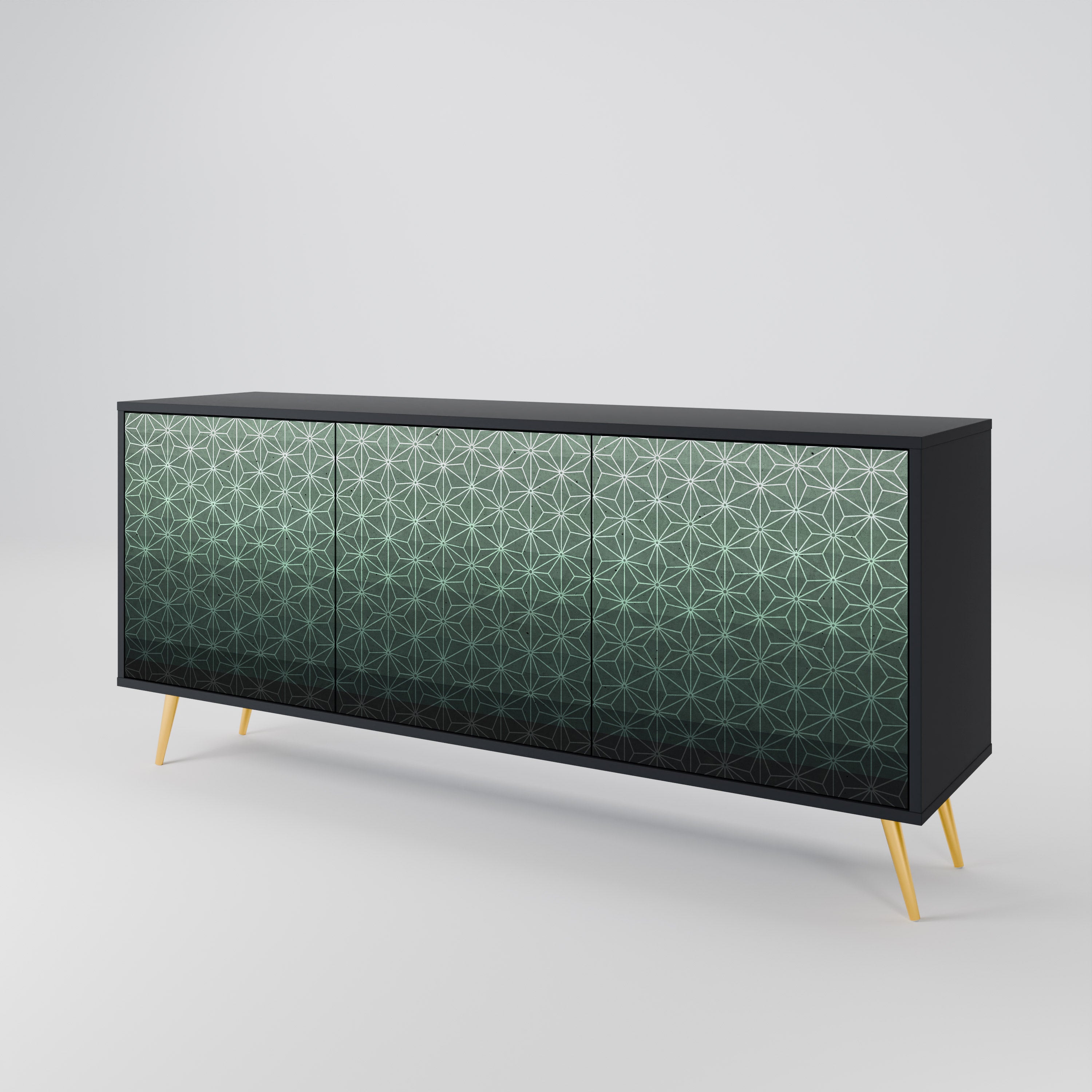Aparador ORNAMENTAL GLIMMER de 3 puertas con acabado negro