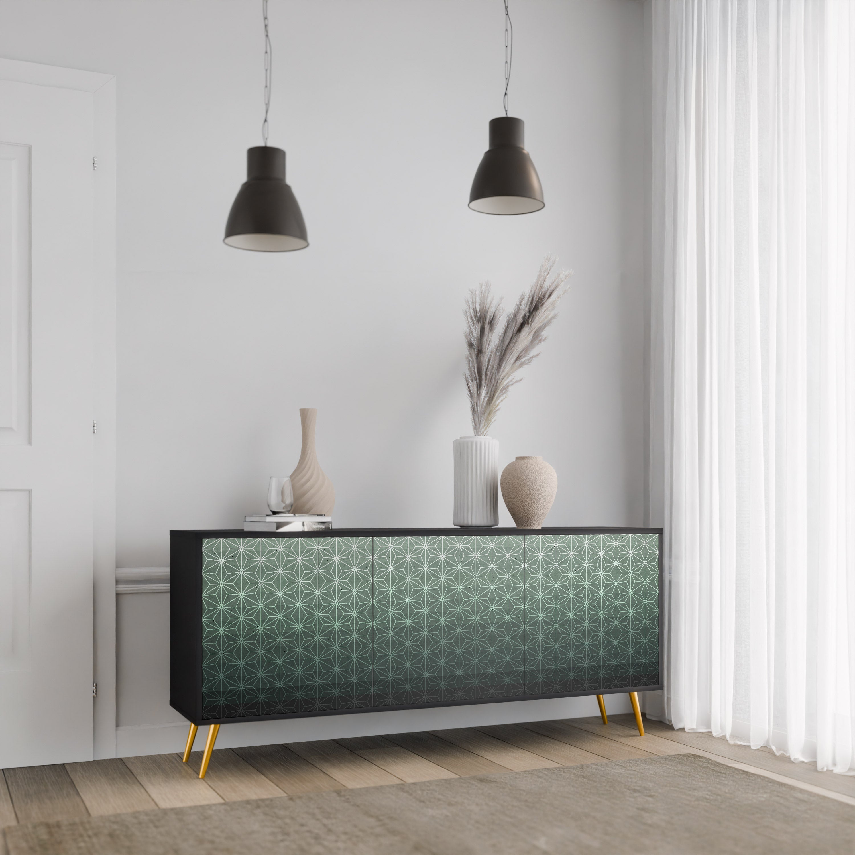 Aparador ORNAMENTAL GLIMMER de 3 puertas con acabado negro