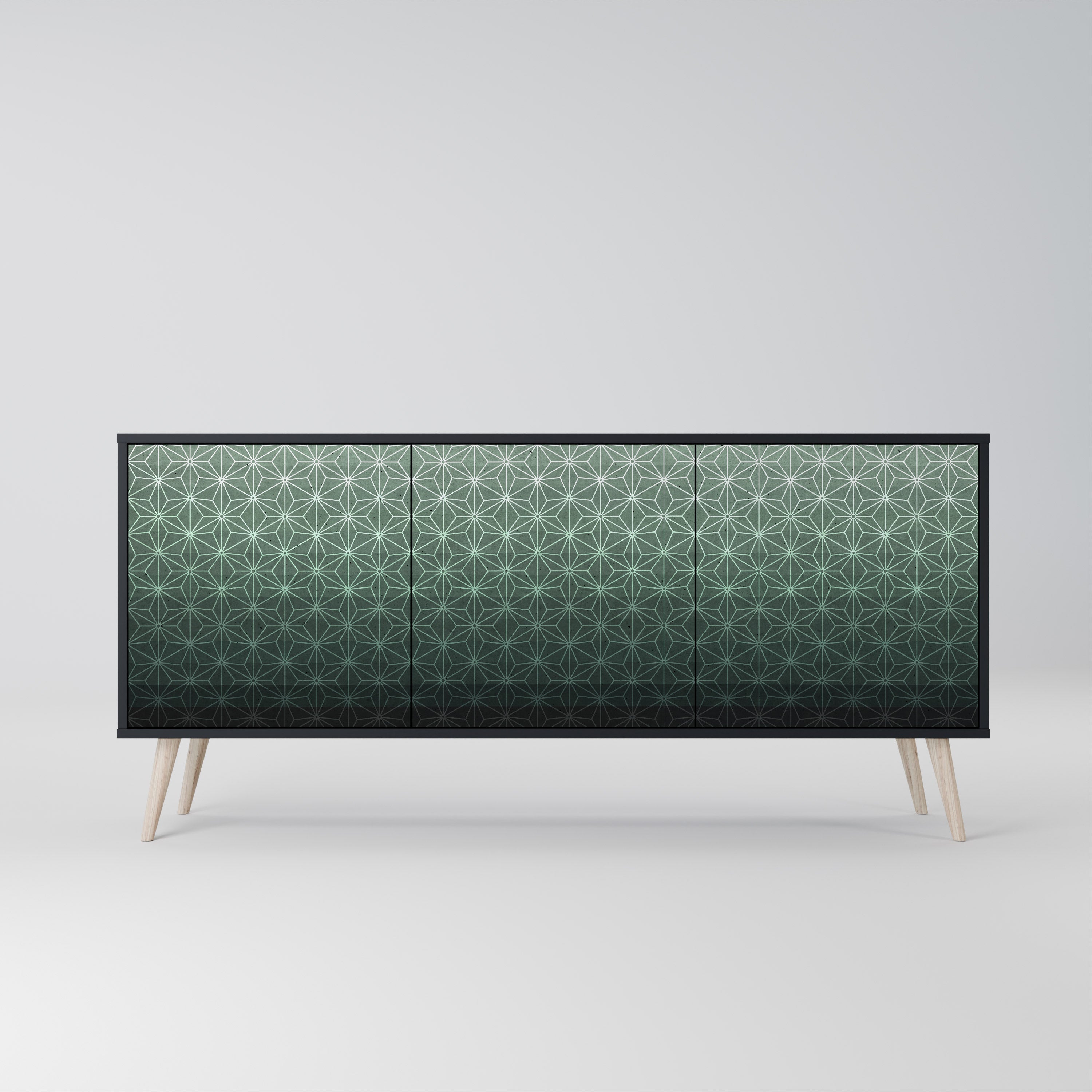 Aparador ORNAMENTAL GLIMMER de 3 puertas con acabado negro