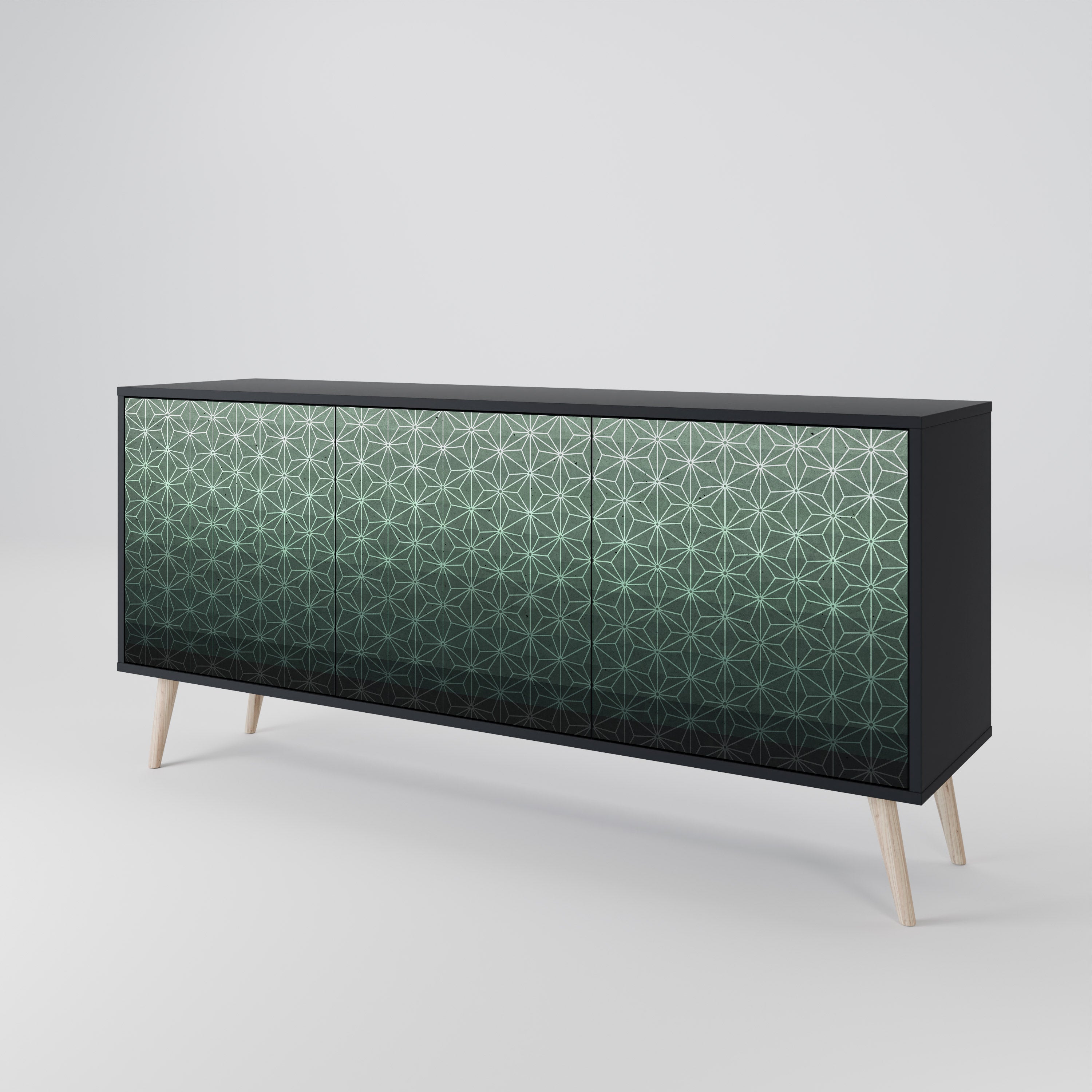 Aparador ORNAMENTAL GLIMMER de 3 puertas con acabado negro