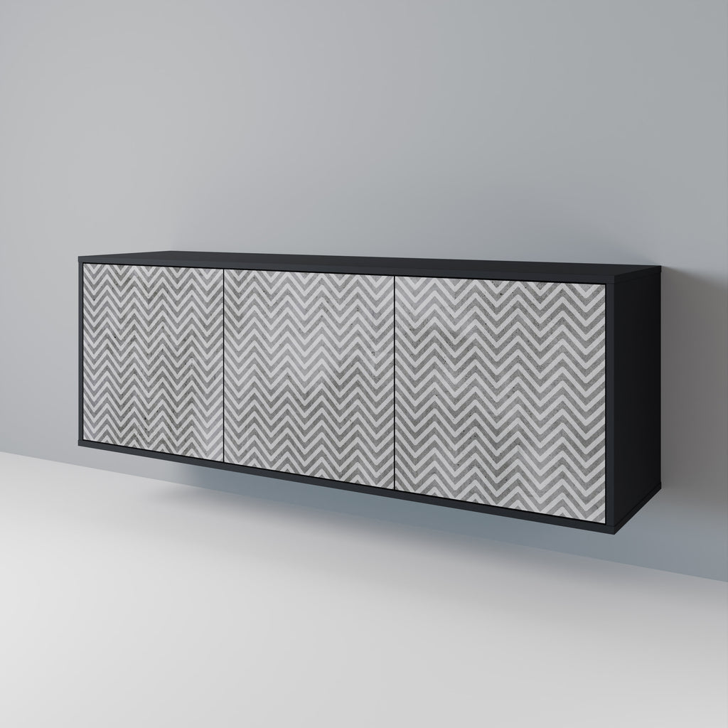 Aparador CONCRETE ZIG ZAG de 3 puertas con acabado negro