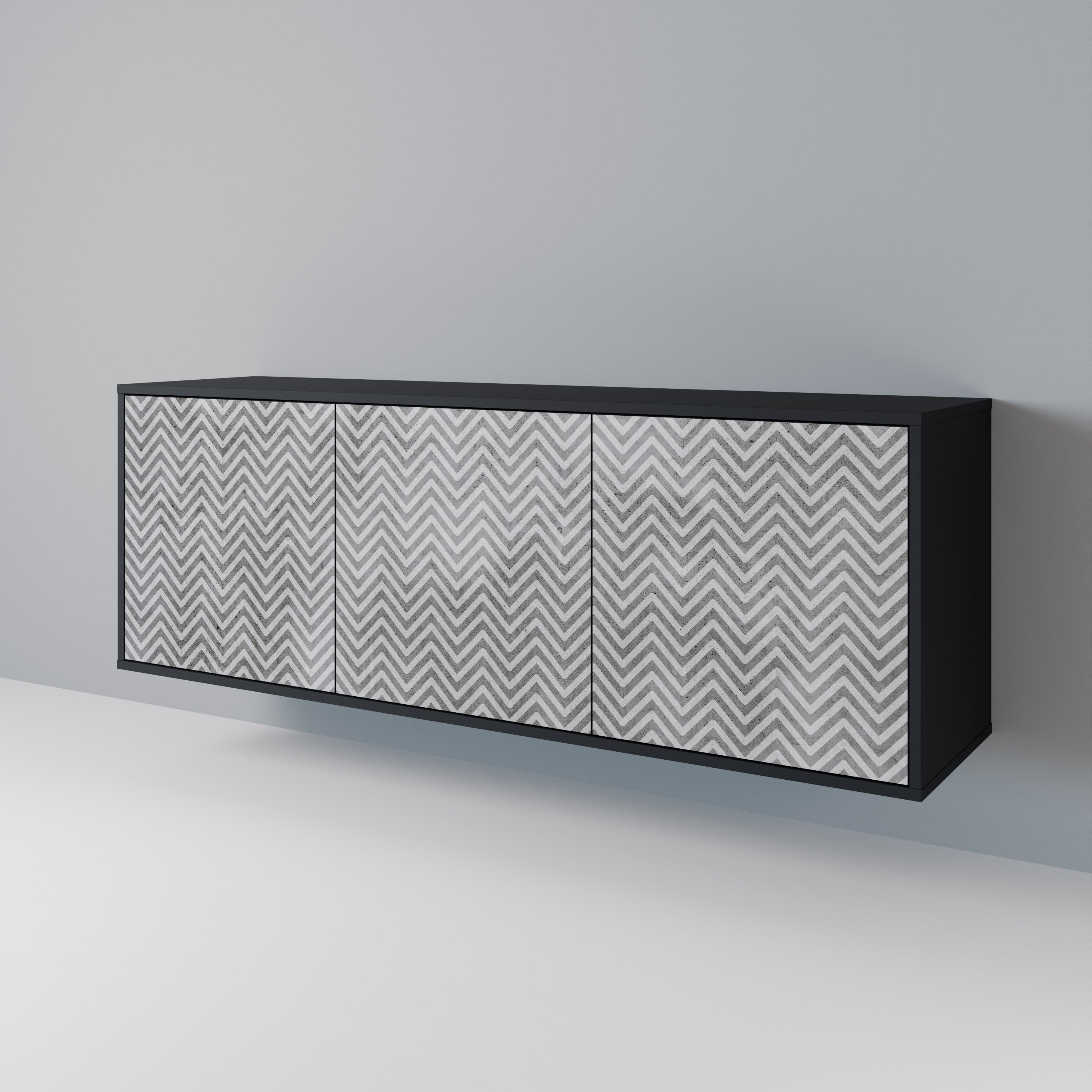 Aparador CONCRETE ZIG ZAG de 3 puertas con acabado negro