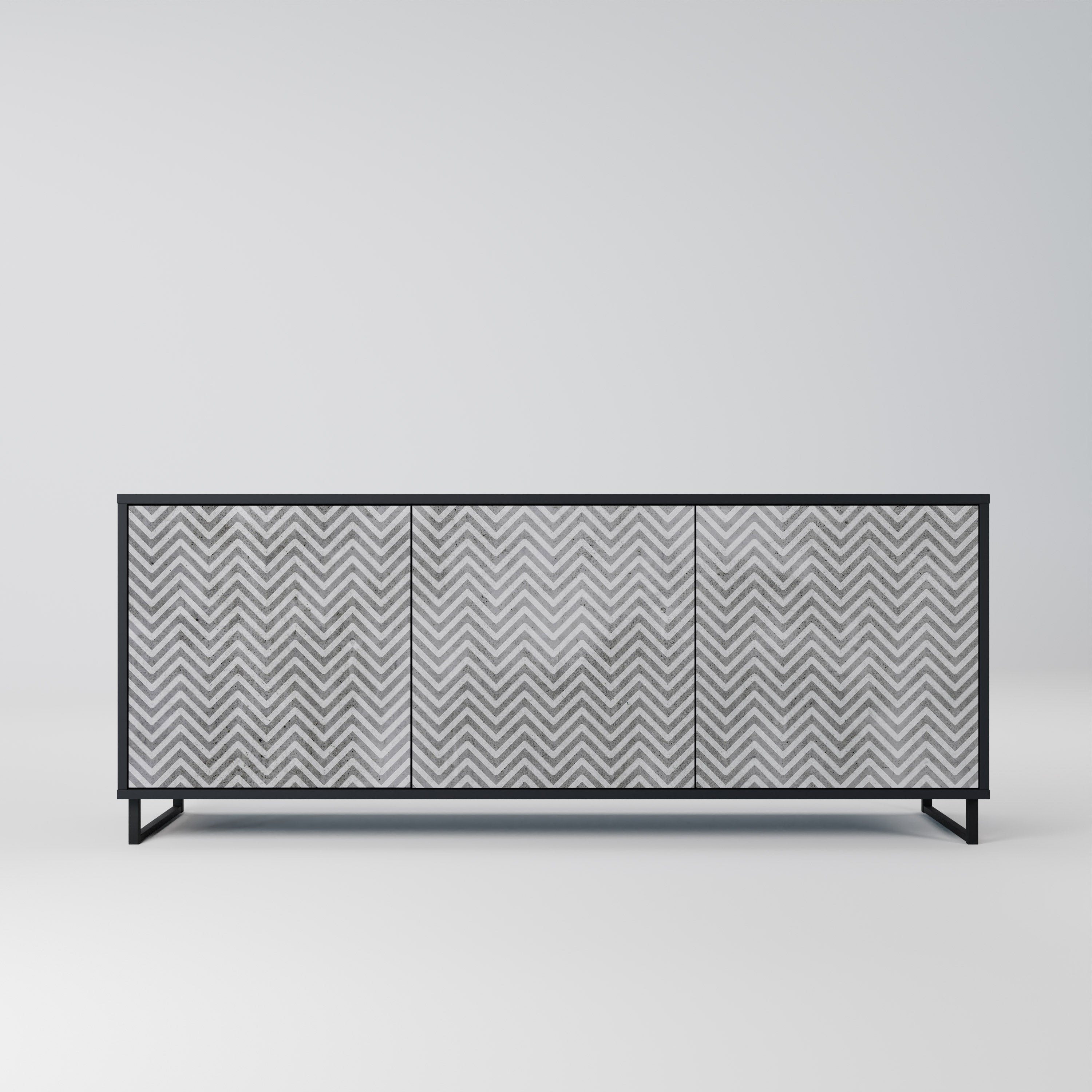 Aparador CONCRETE ZIG ZAG de 3 puertas con acabado negro