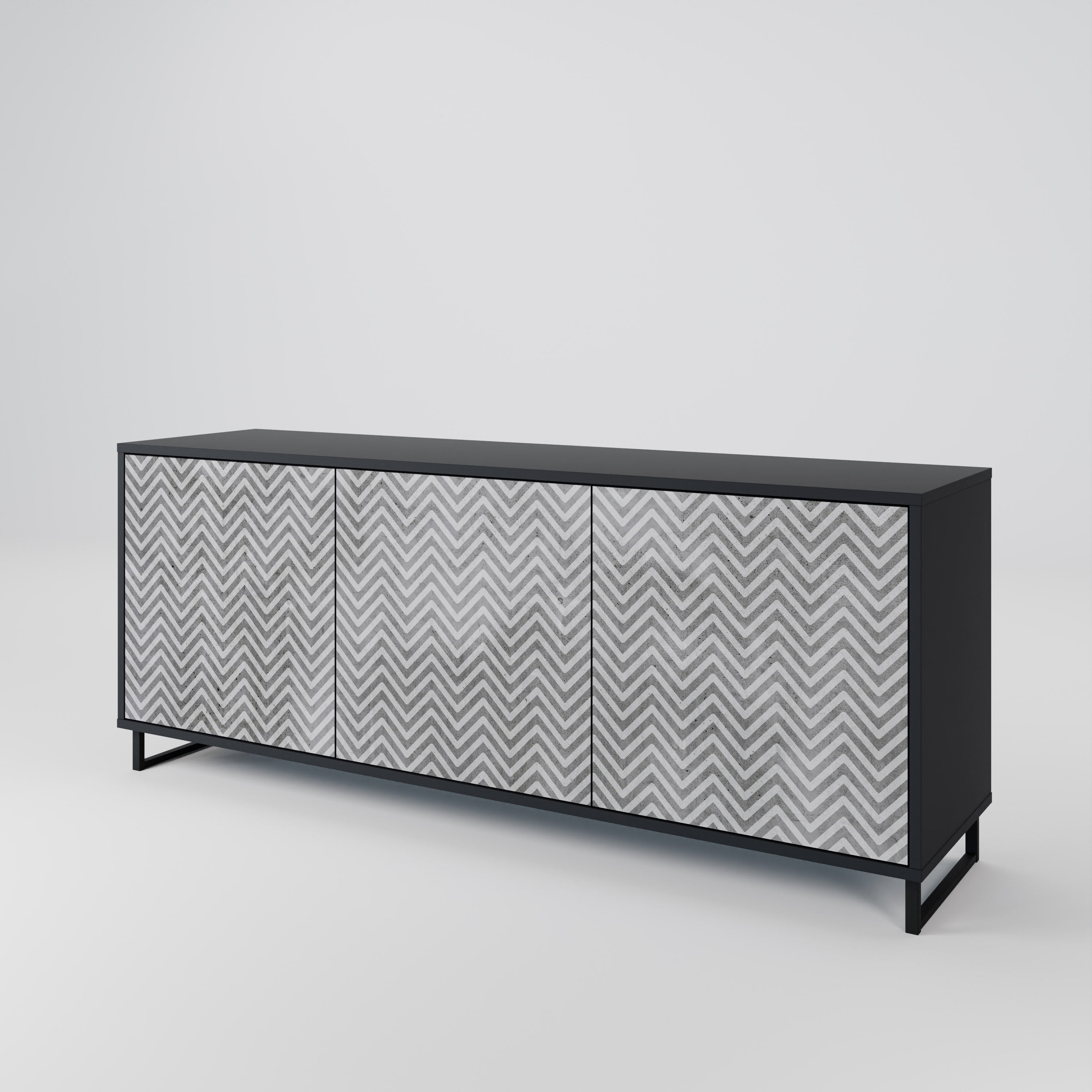 Aparador CONCRETE ZIG ZAG de 3 puertas con acabado negro