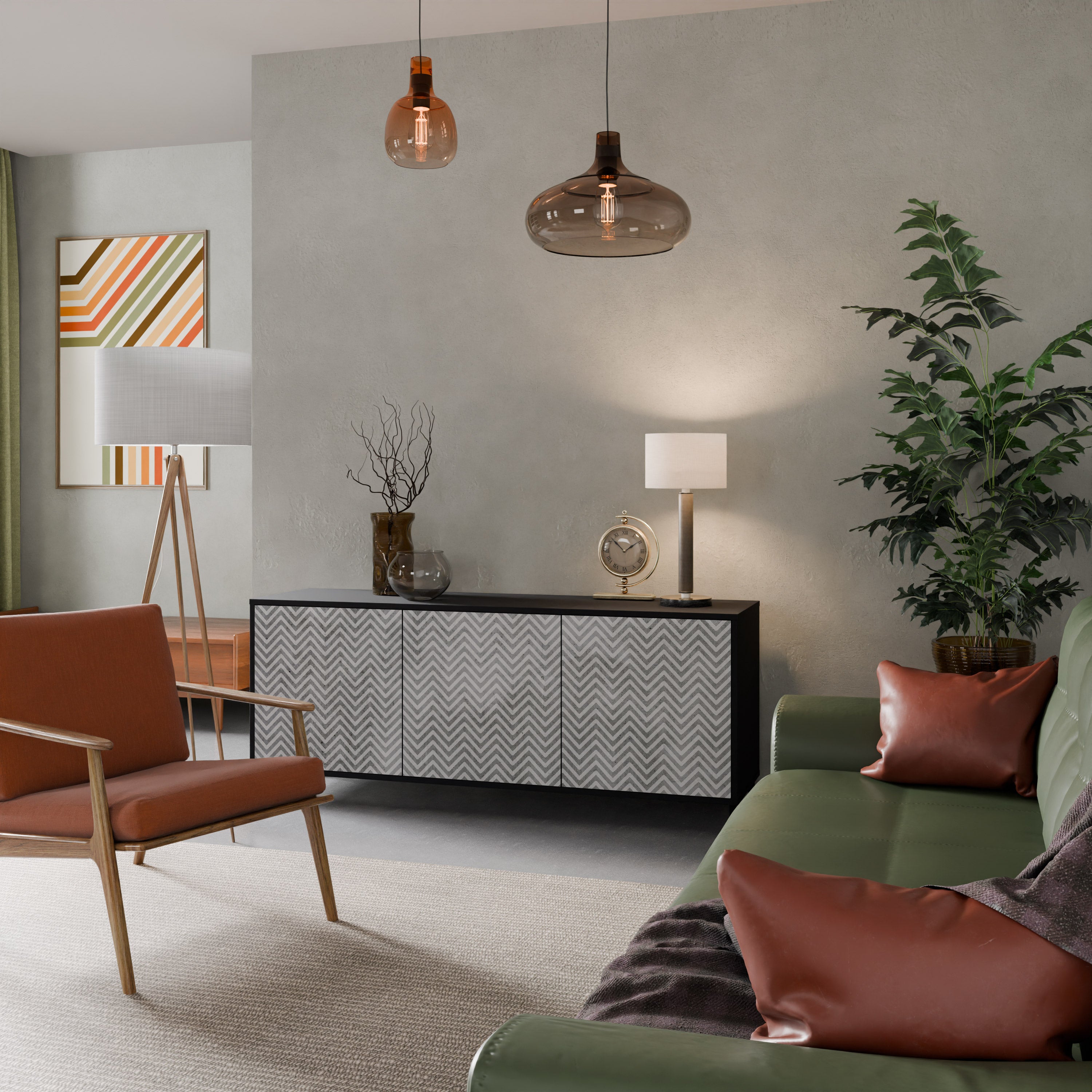 Aparador CONCRETE ZIG ZAG de 3 puertas con acabado negro