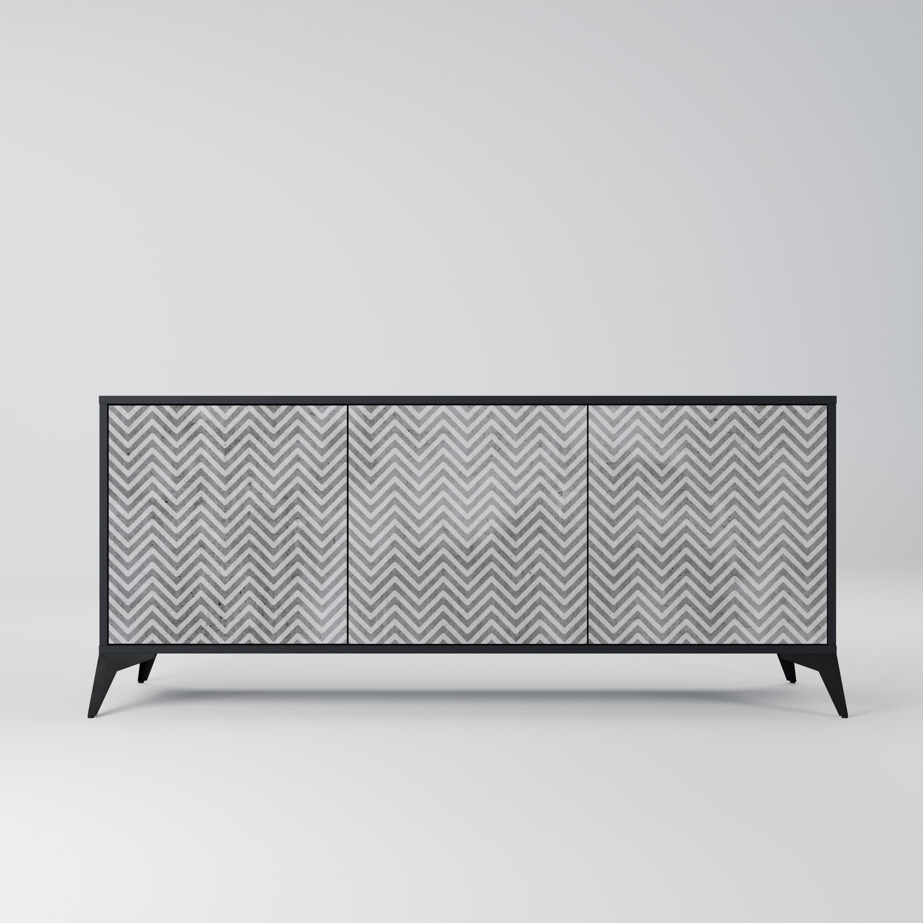 Aparador CONCRETE ZIG ZAG de 3 puertas con acabado negro