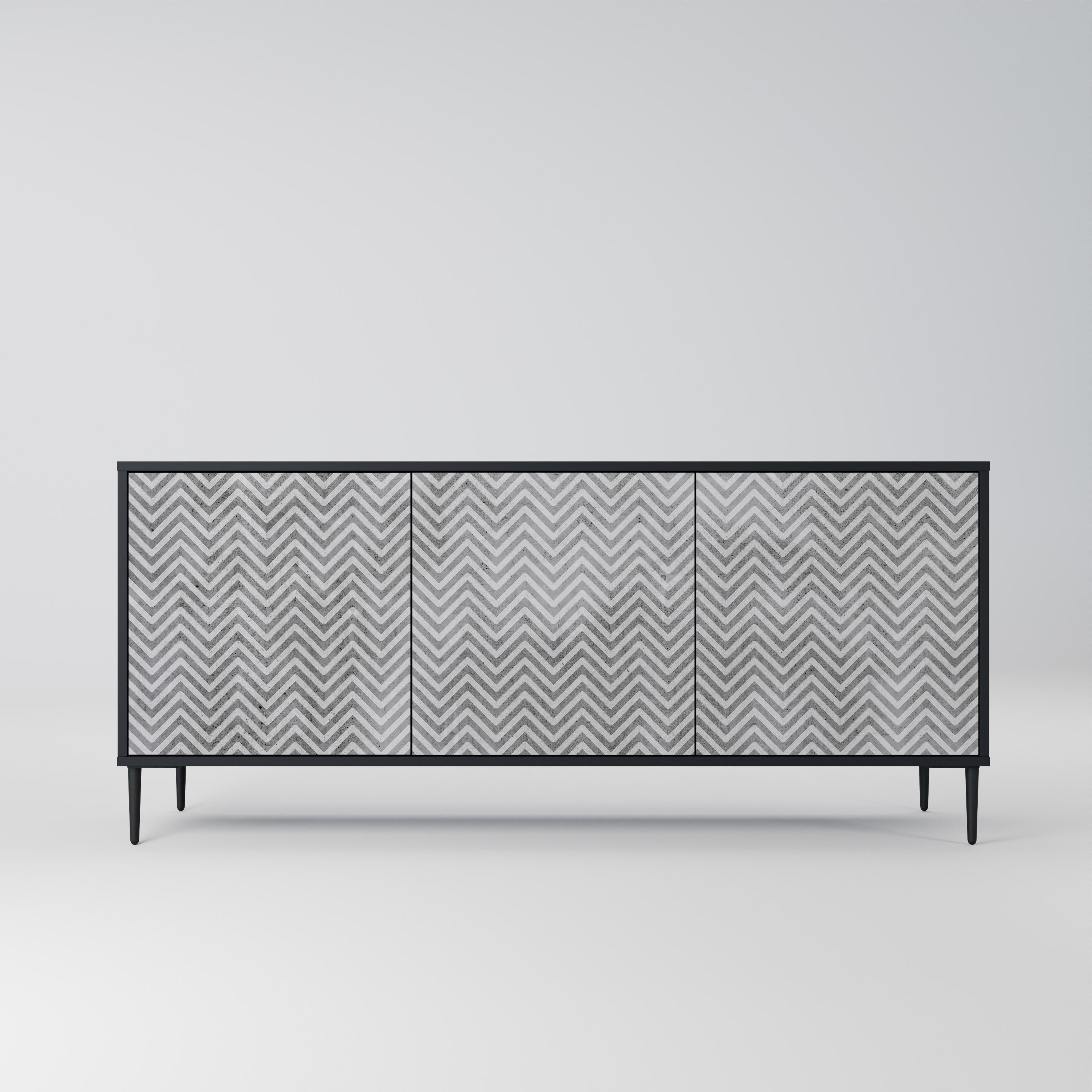 Aparador CONCRETE ZIG ZAG de 3 puertas con acabado negro