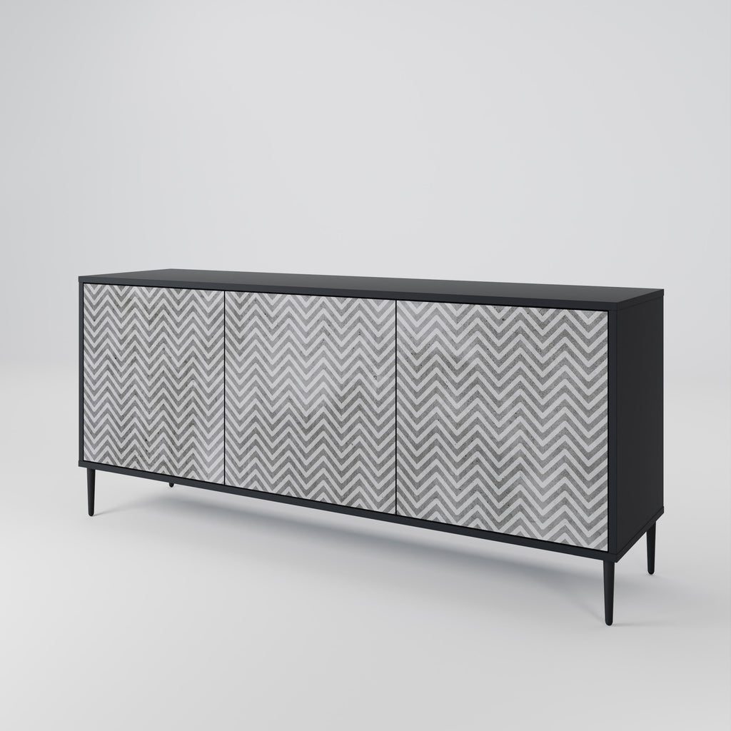 Aparador CONCRETE ZIG ZAG de 3 puertas con acabado negro