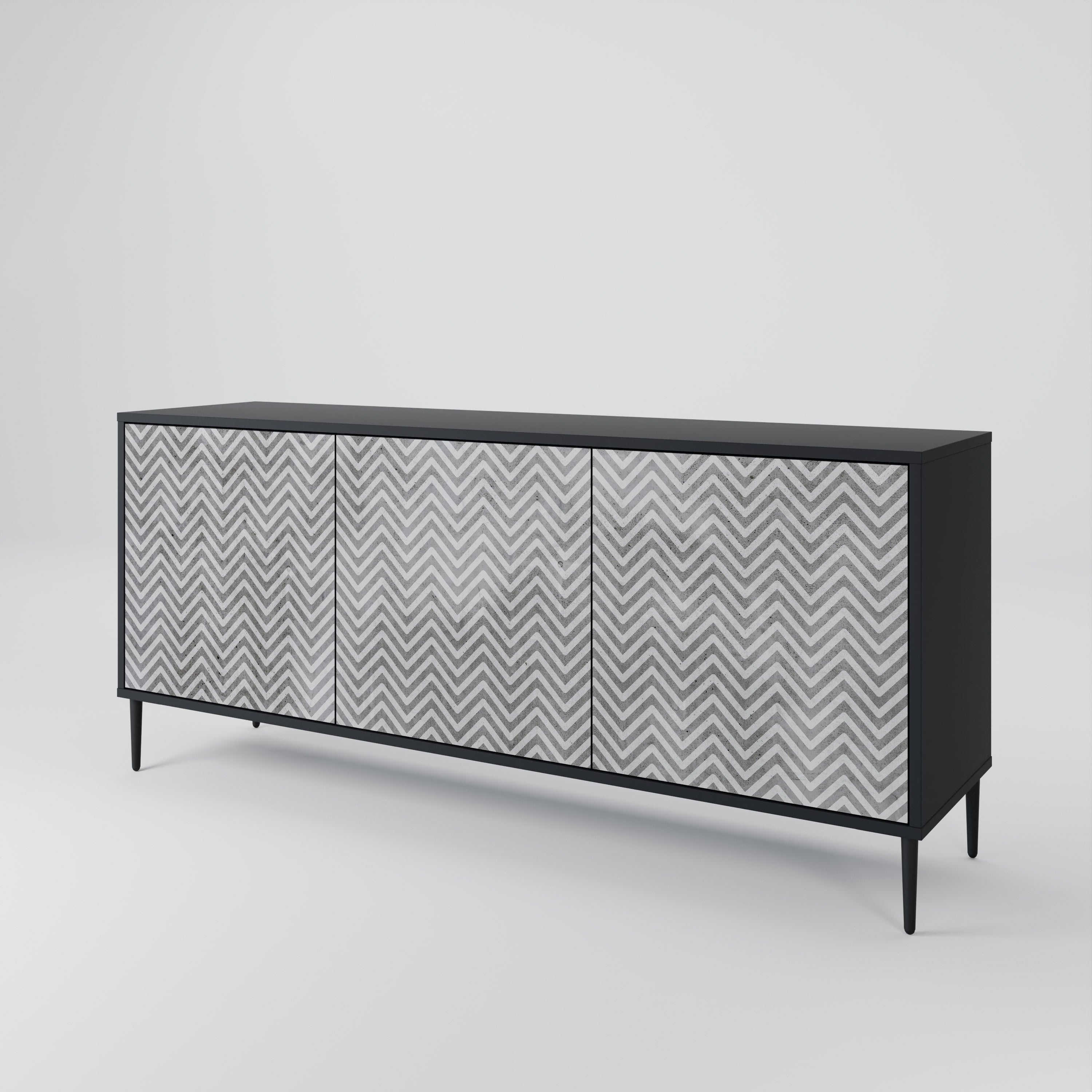 Aparador CONCRETE ZIG ZAG de 3 puertas con acabado negro