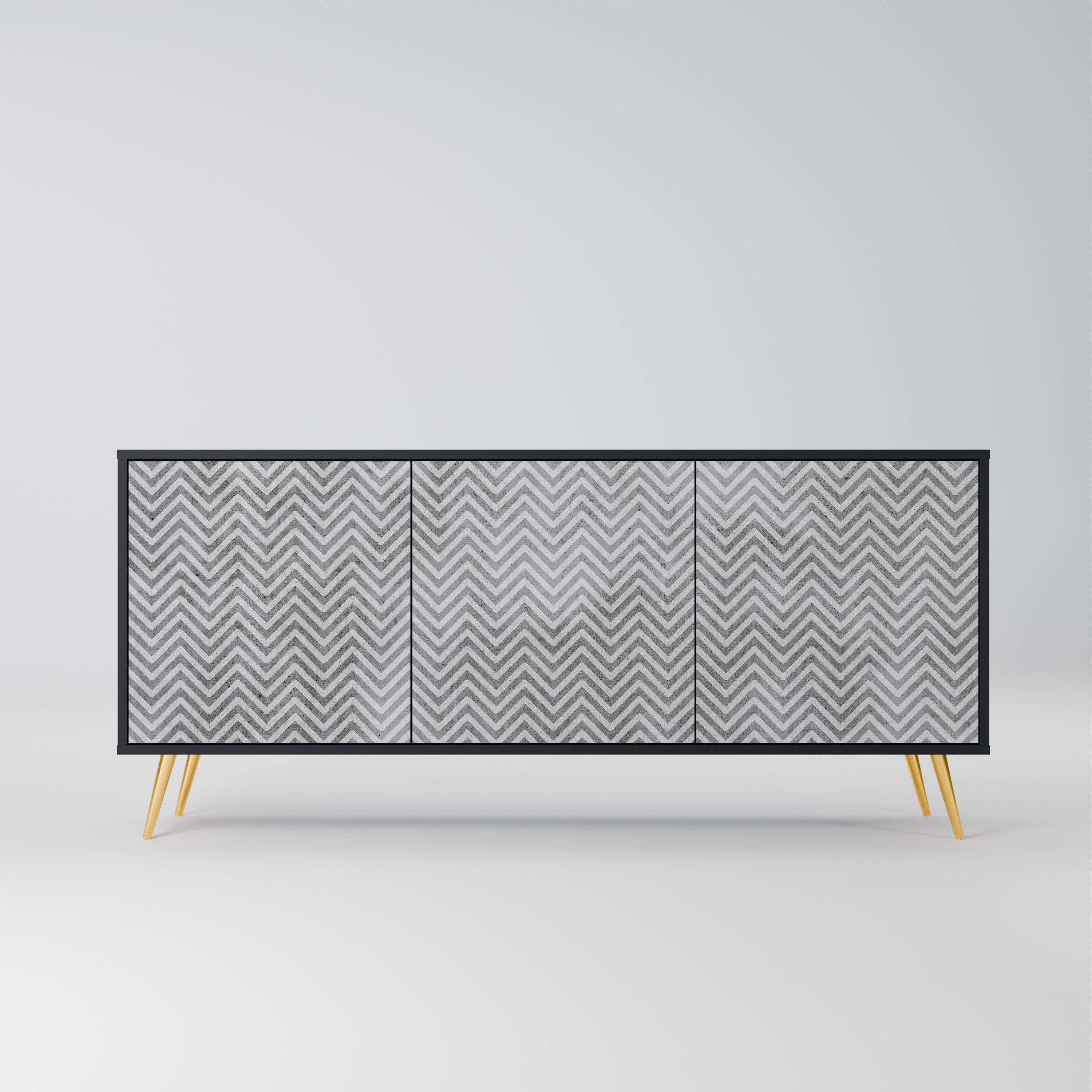 Aparador CONCRETE ZIG ZAG de 3 puertas con acabado negro