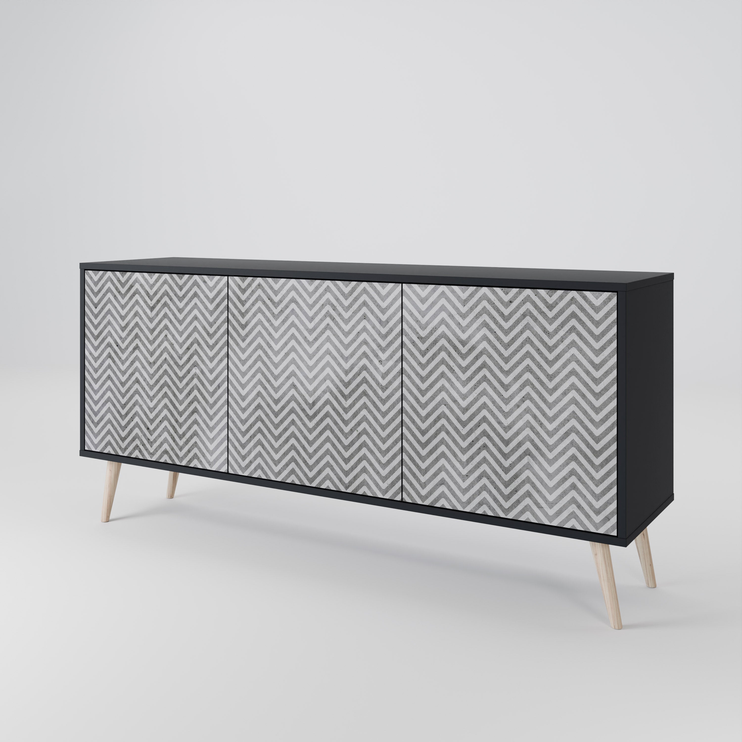 Aparador CONCRETE ZIG ZAG de 3 puertas con acabado negro