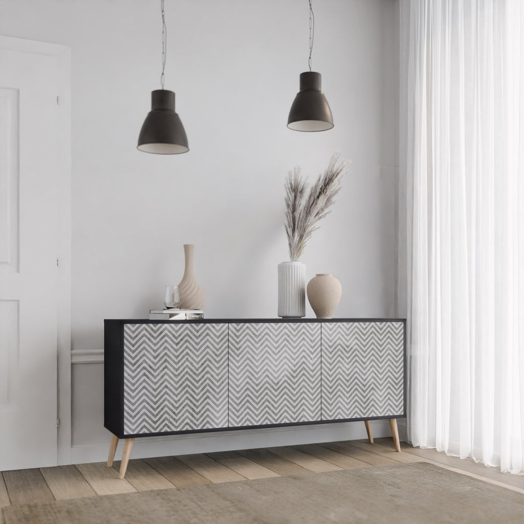 Aparador CONCRETE ZIG ZAG de 3 puertas con acabado negro