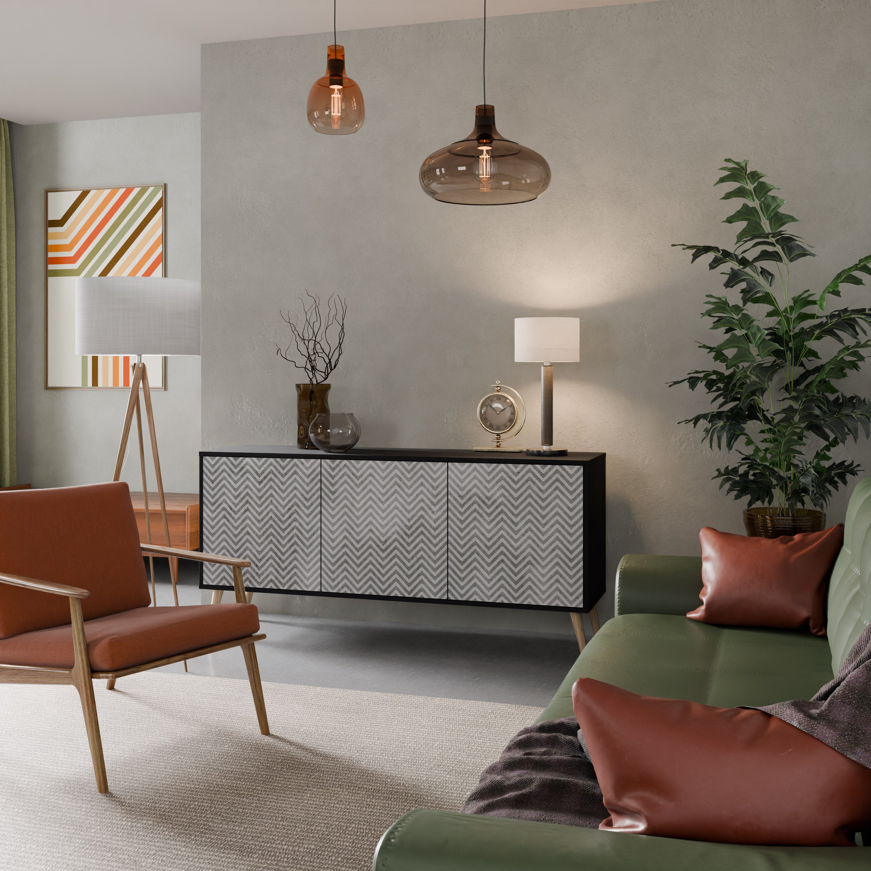 Aparador CONCRETE ZIG ZAG de 3 puertas con acabado negro