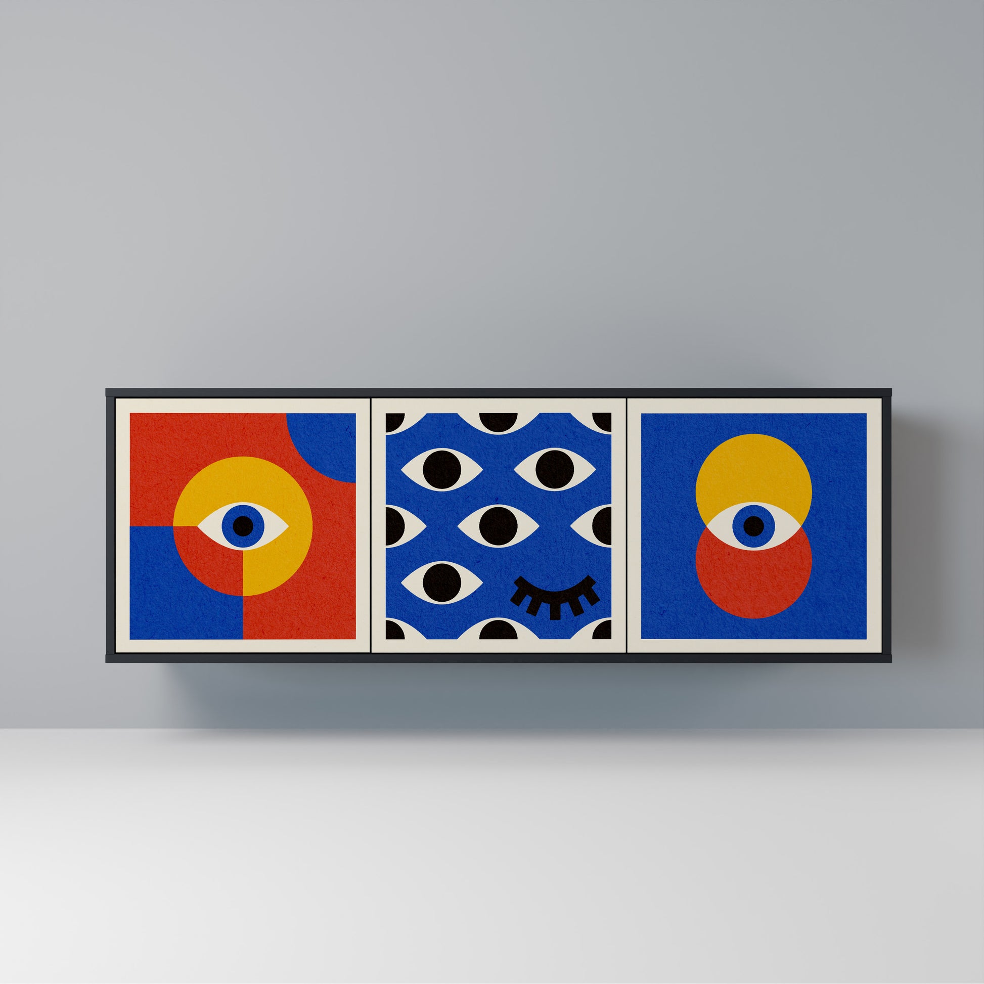 GEOMETRIC EYES 3-Door Sideboard in Black Finish