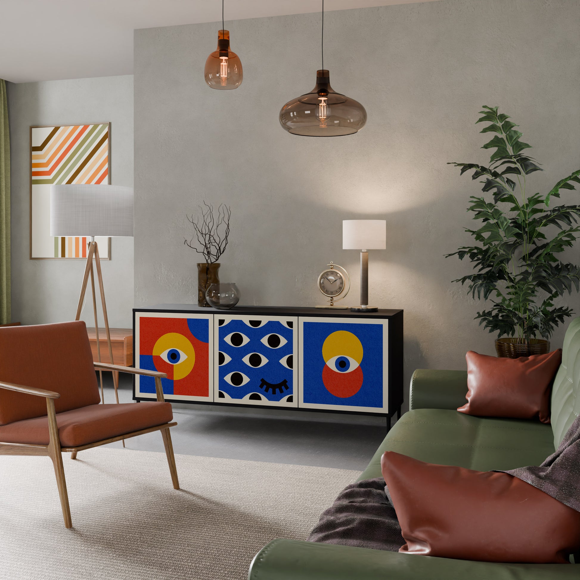 GEOMETRIC EYES 3-Door Sideboard in Black Finish