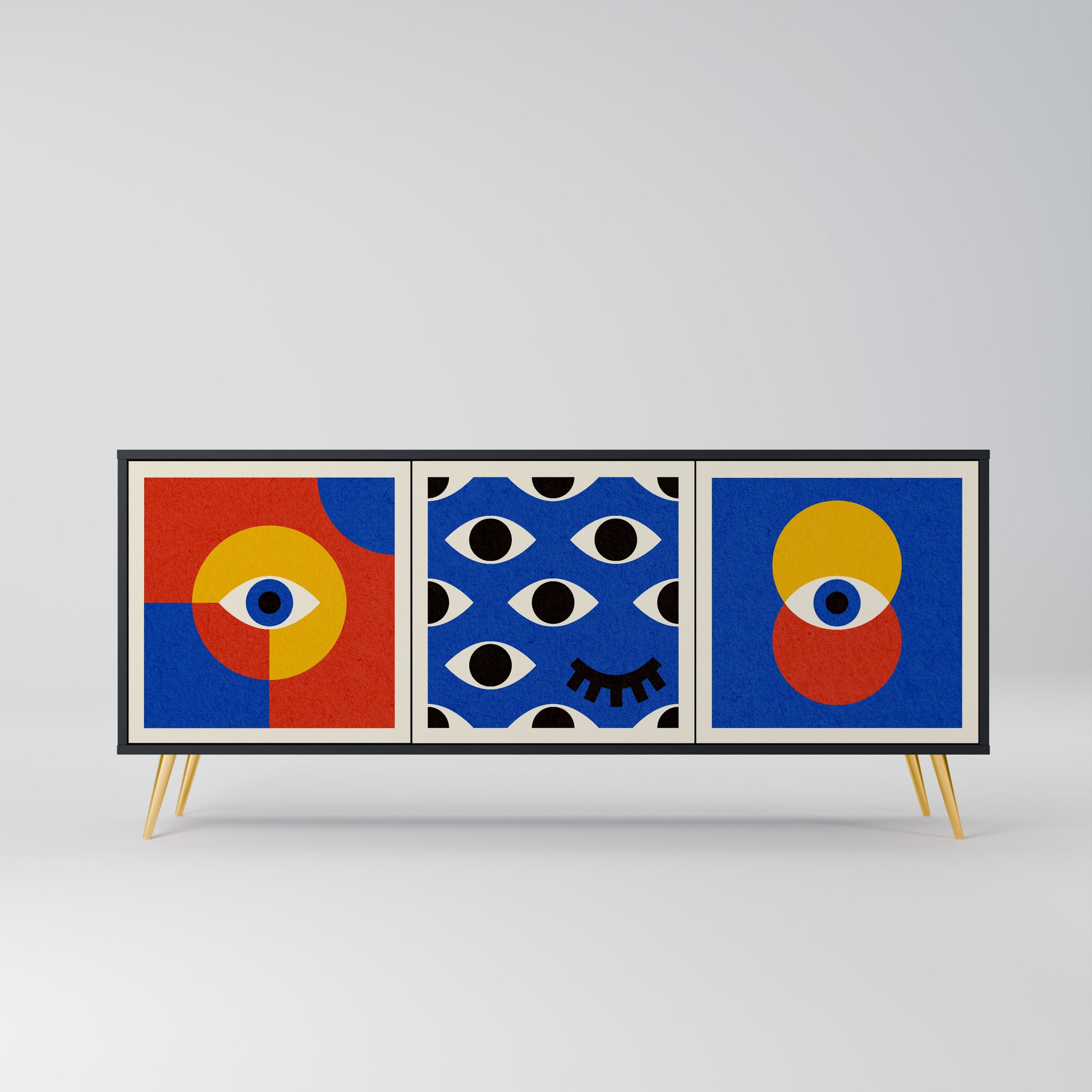 GEOMETRIC EYES 3-Door Sideboard in Black Finish