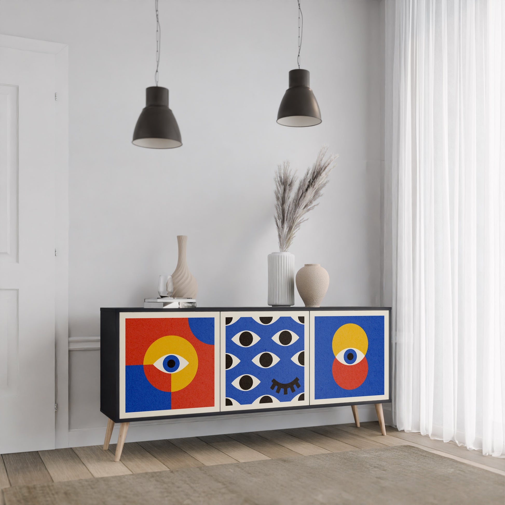 GEOMETRIC EYES 3-Door Sideboard in Black Finish