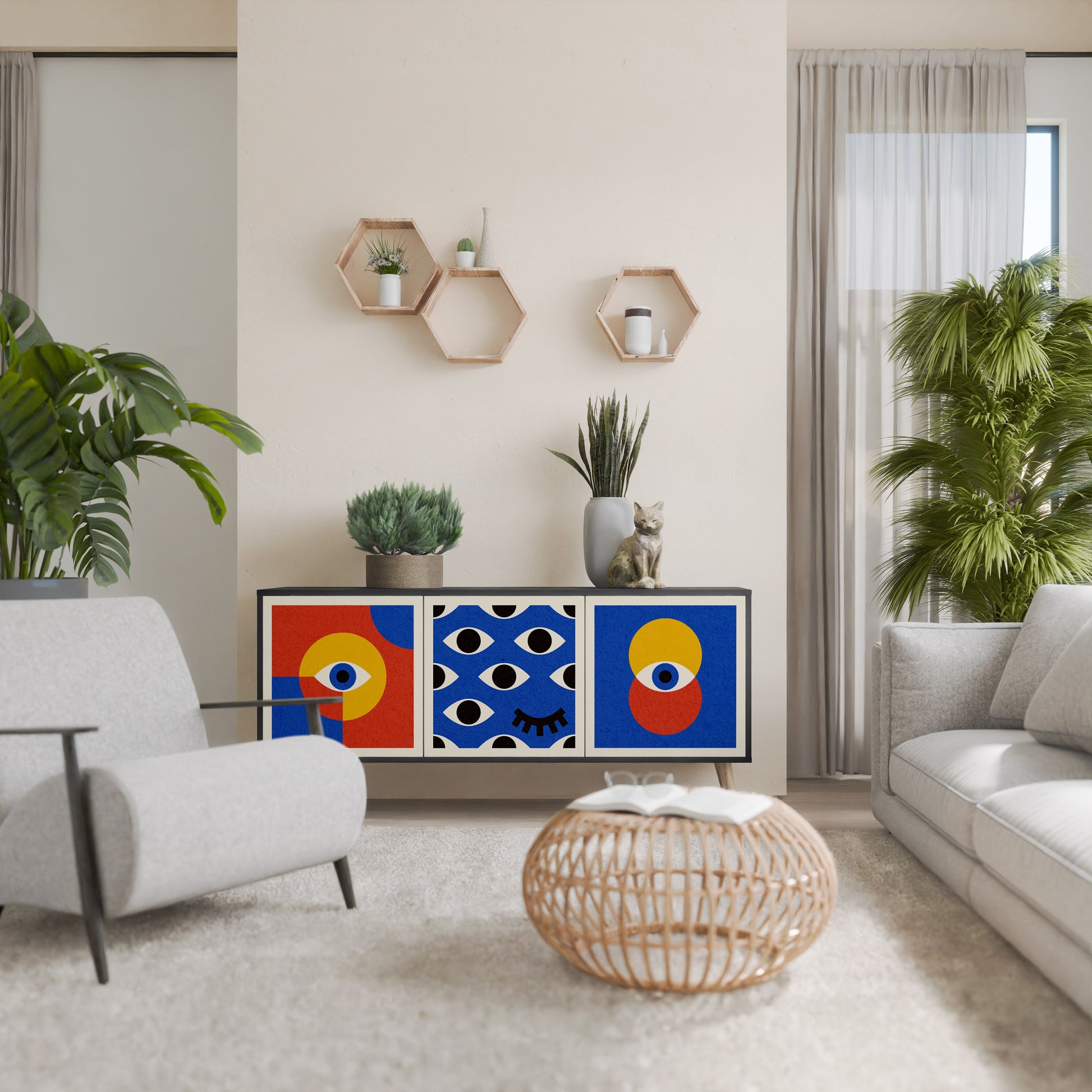 GEOMETRIC EYES 3-Door Sideboard in Black Finish