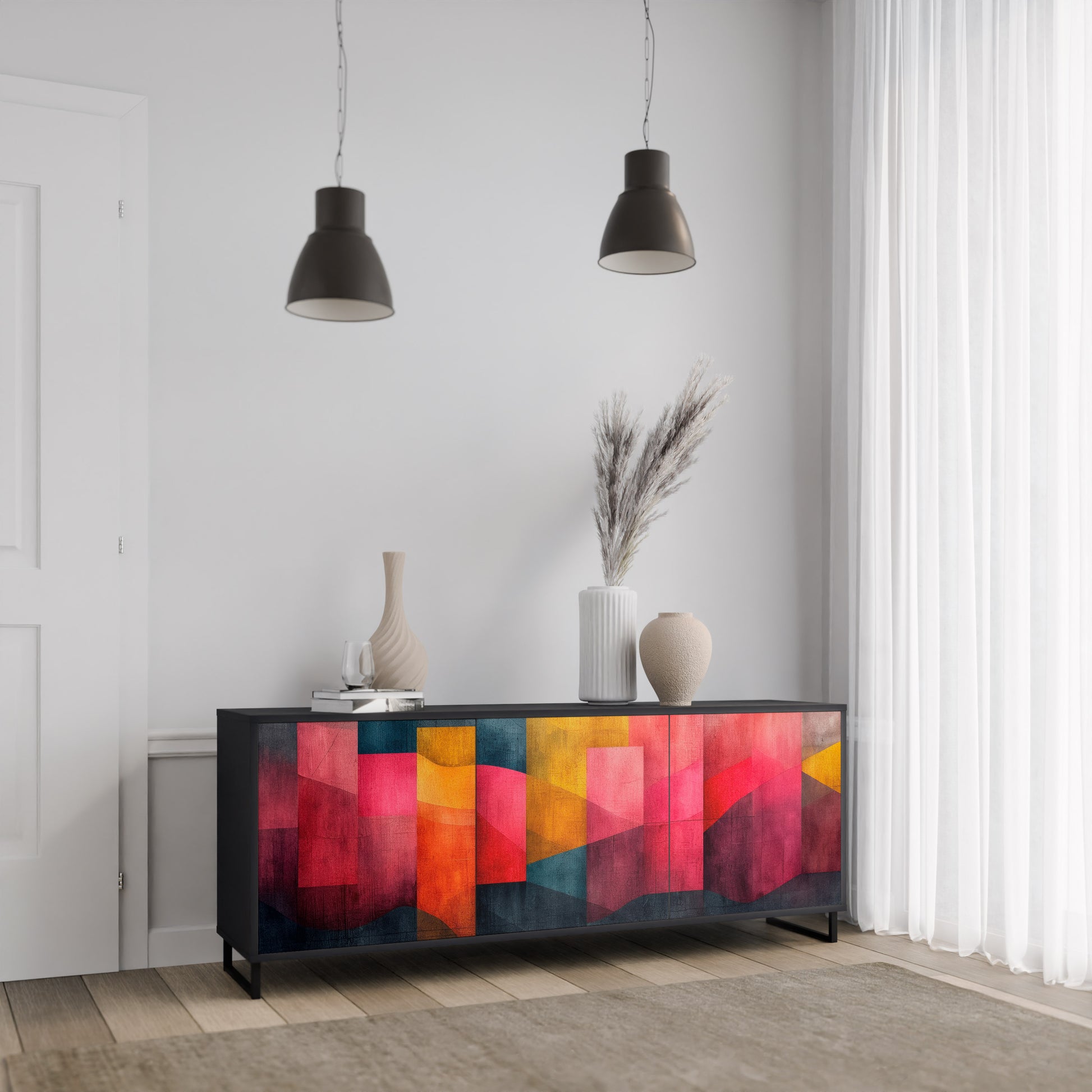 COLORFUL SOUNDS 3-Door Sideboard in Black Finish