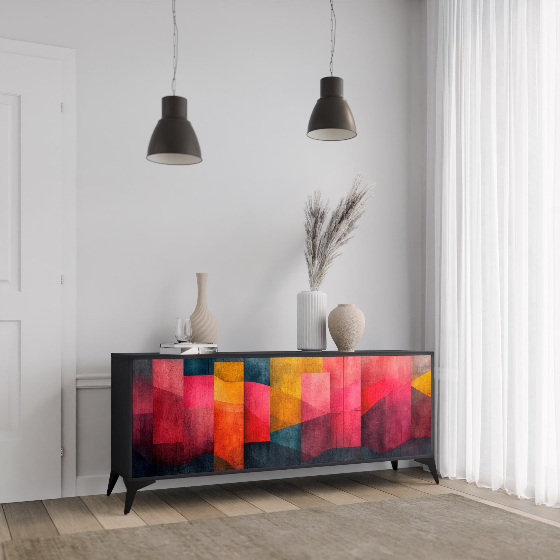 COLORFUL SOUNDS 3-Door Sideboard in Black Finish