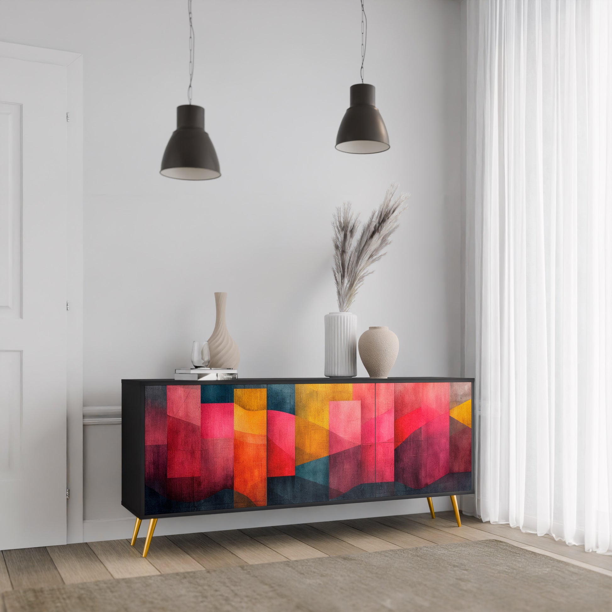 COLORFUL SOUNDS 3-Door Sideboard in Black Finish