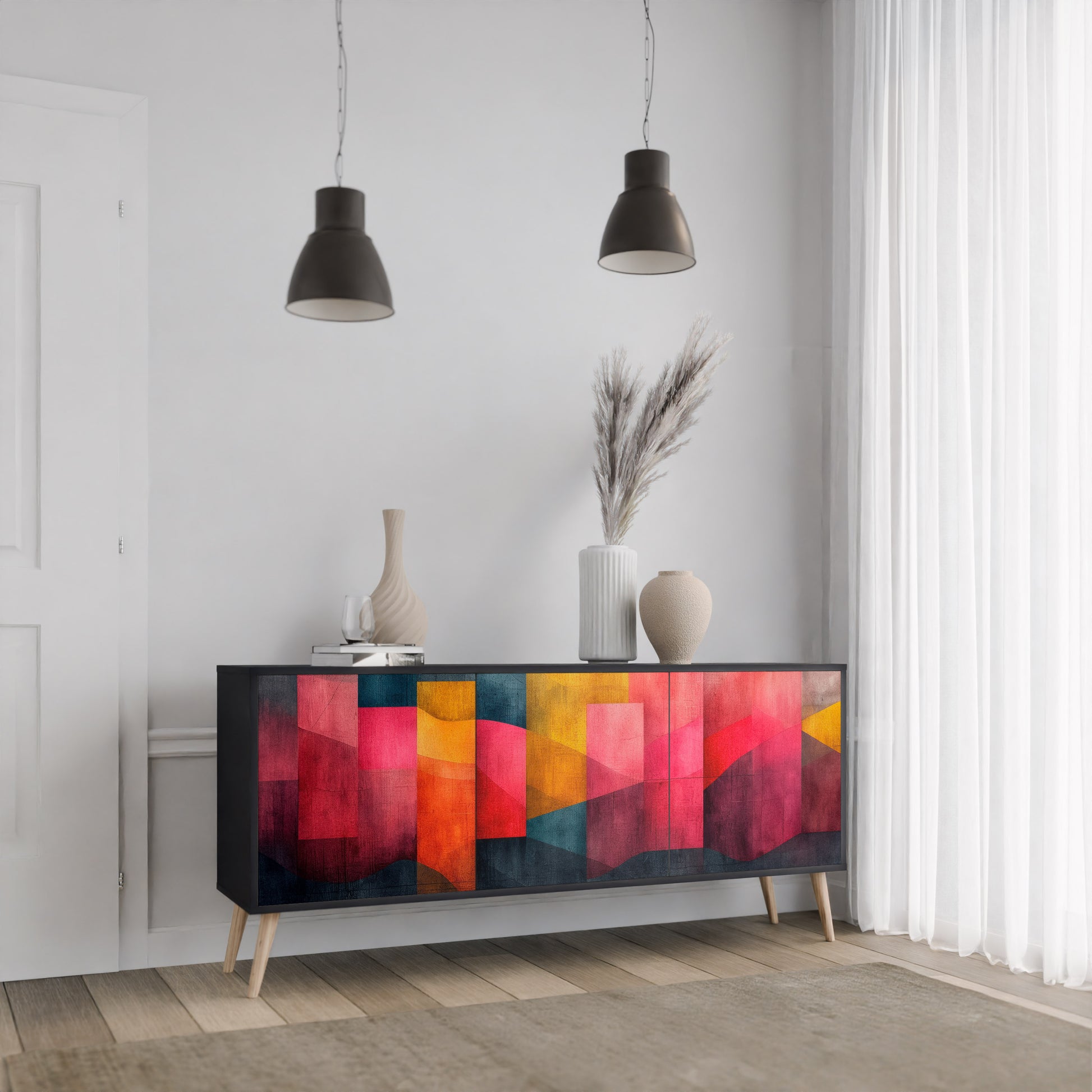 COLORFUL SOUNDS 3-Door Sideboard in Black Finish
