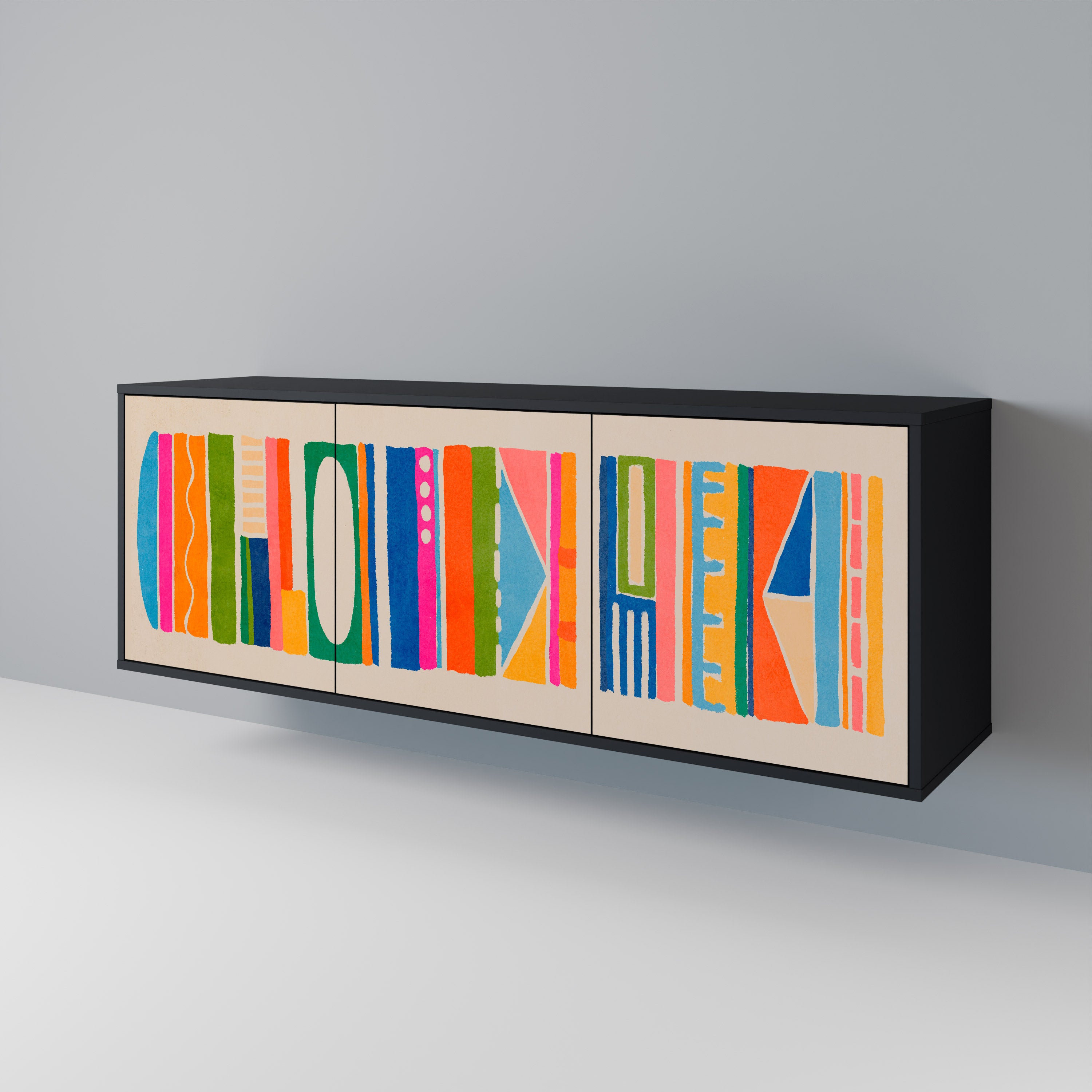 Aparador GEOMETRIC SHINE de 3 puertas en acabado negro