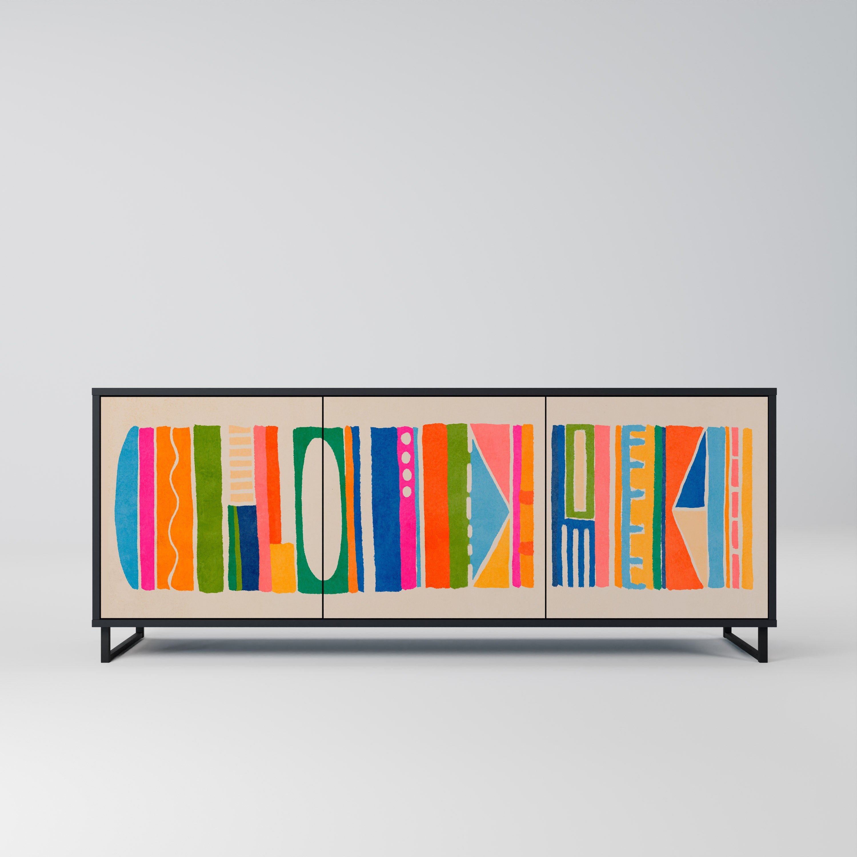 Aparador GEOMETRIC SHINE de 3 puertas en acabado negro