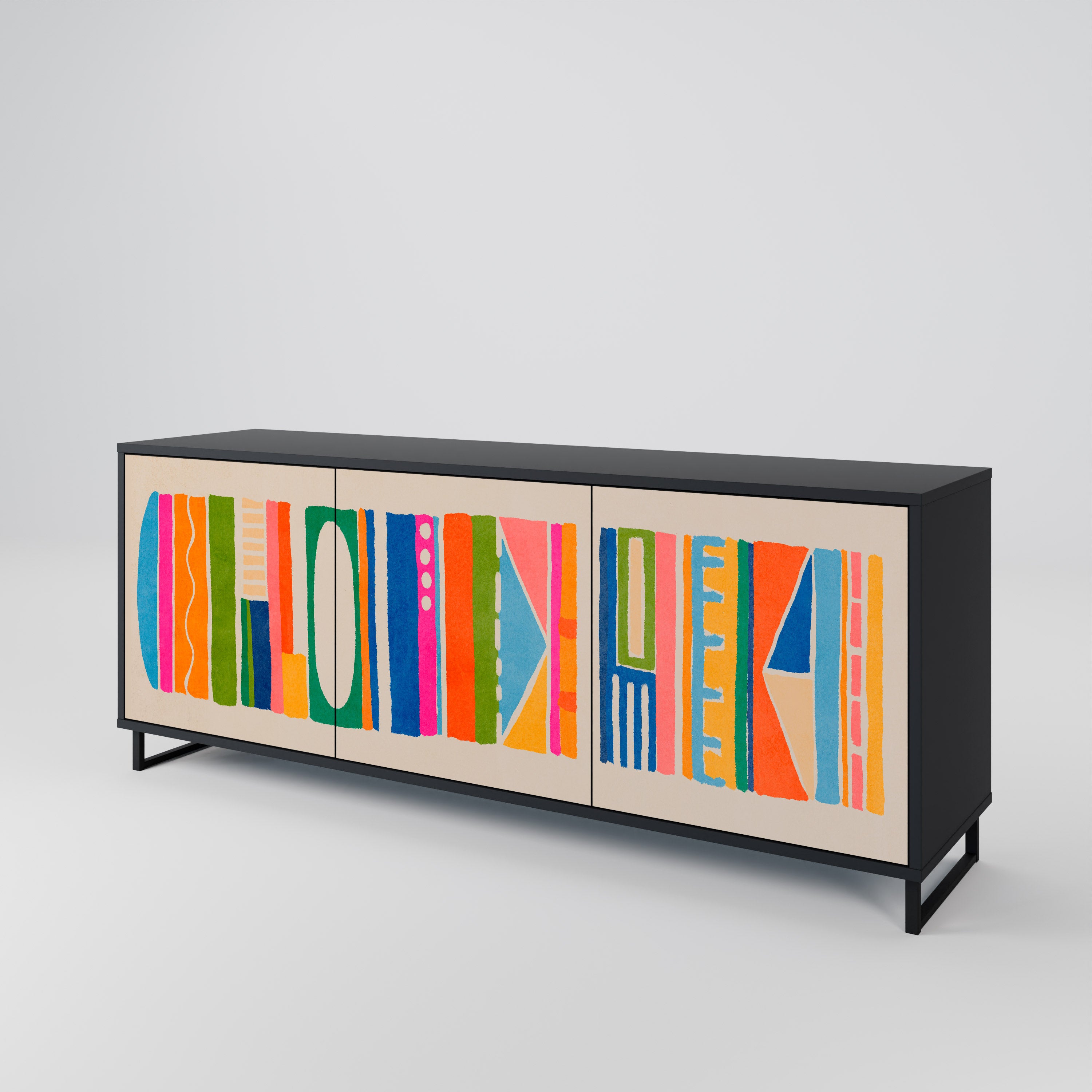 Aparador GEOMETRIC SHINE de 3 puertas en acabado negro