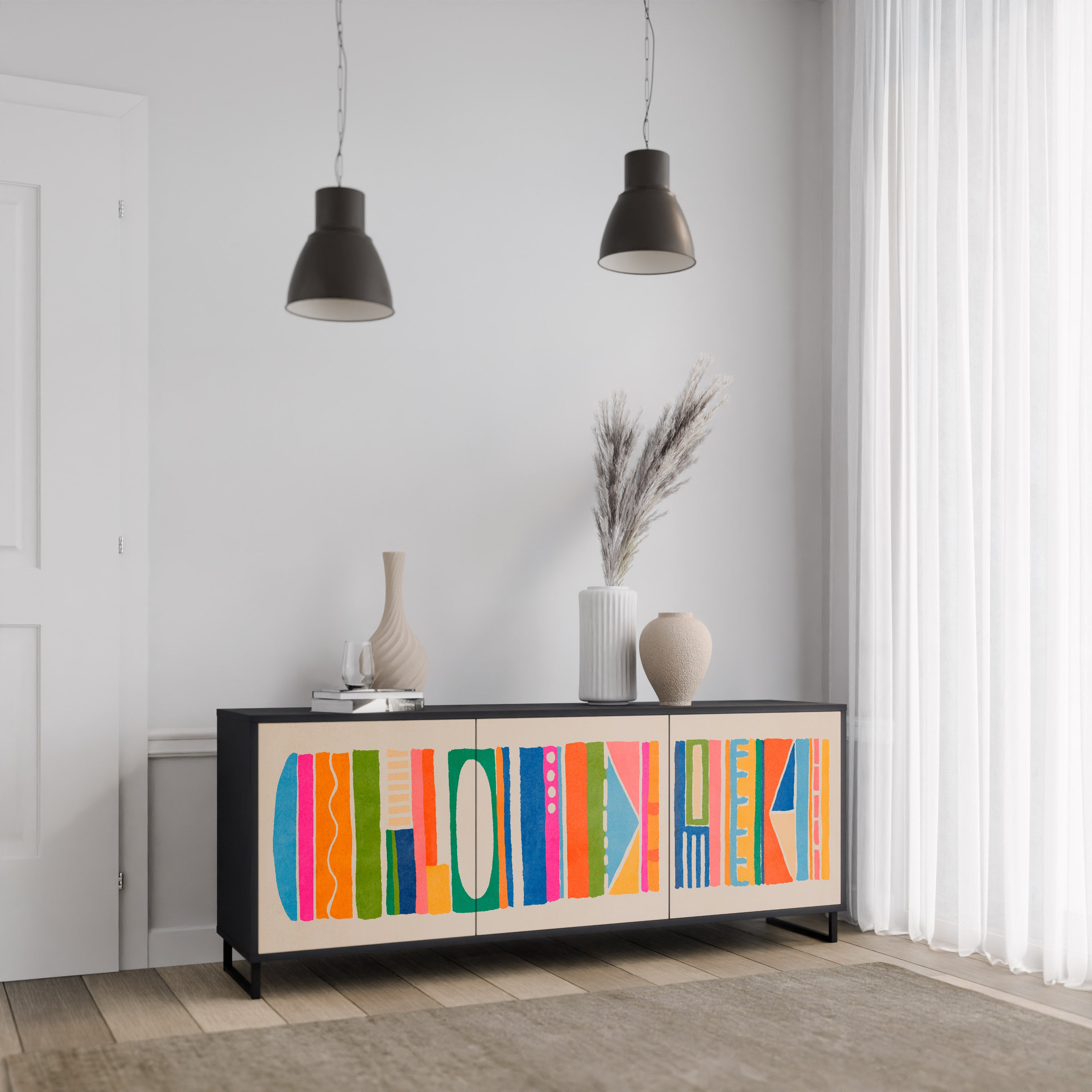 Aparador GEOMETRIC SHINE de 3 puertas en acabado negro