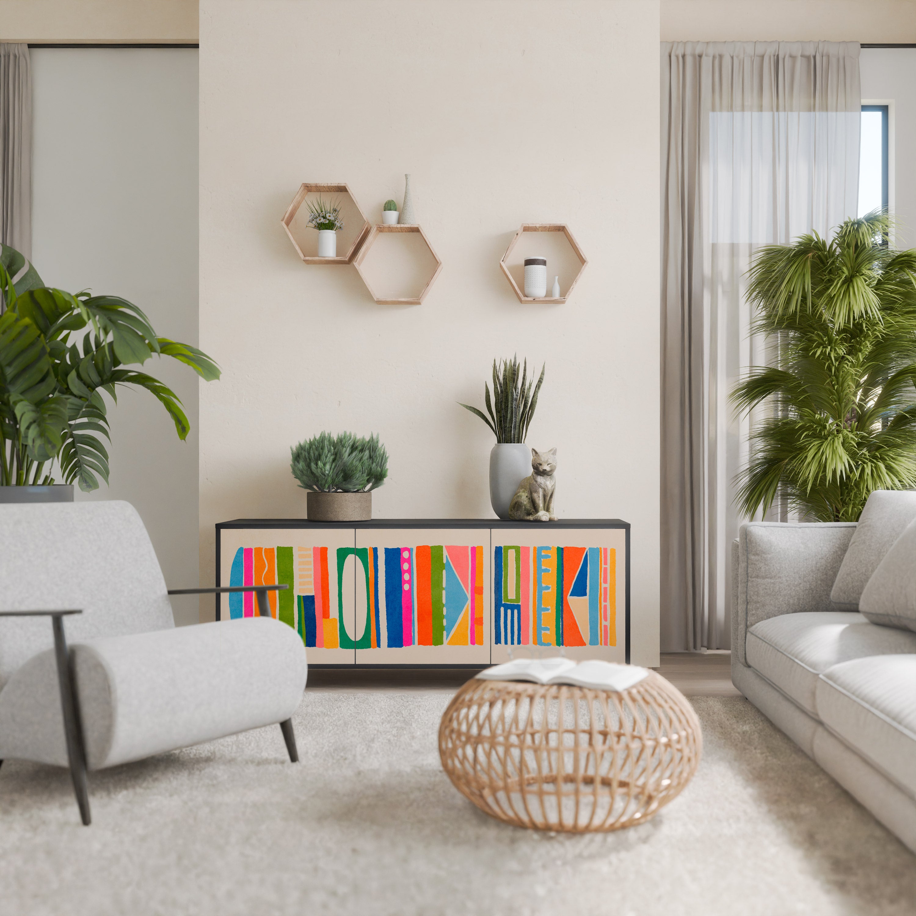 Aparador GEOMETRIC SHINE de 3 puertas en acabado negro
